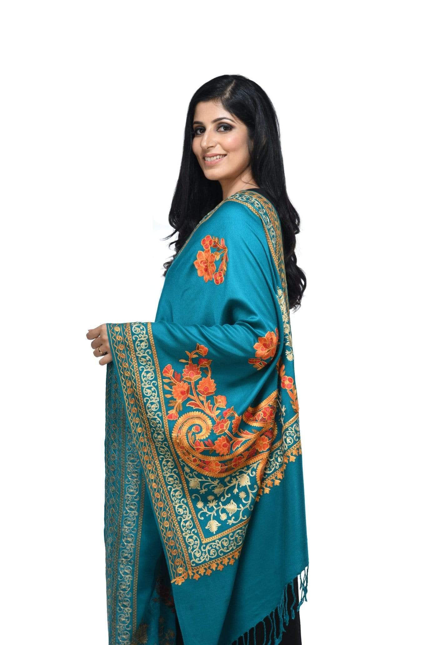 Pashwool 70x200 Pashwool, Womens Kashmiri Aari Embroidery Stole, Soft Bamboo