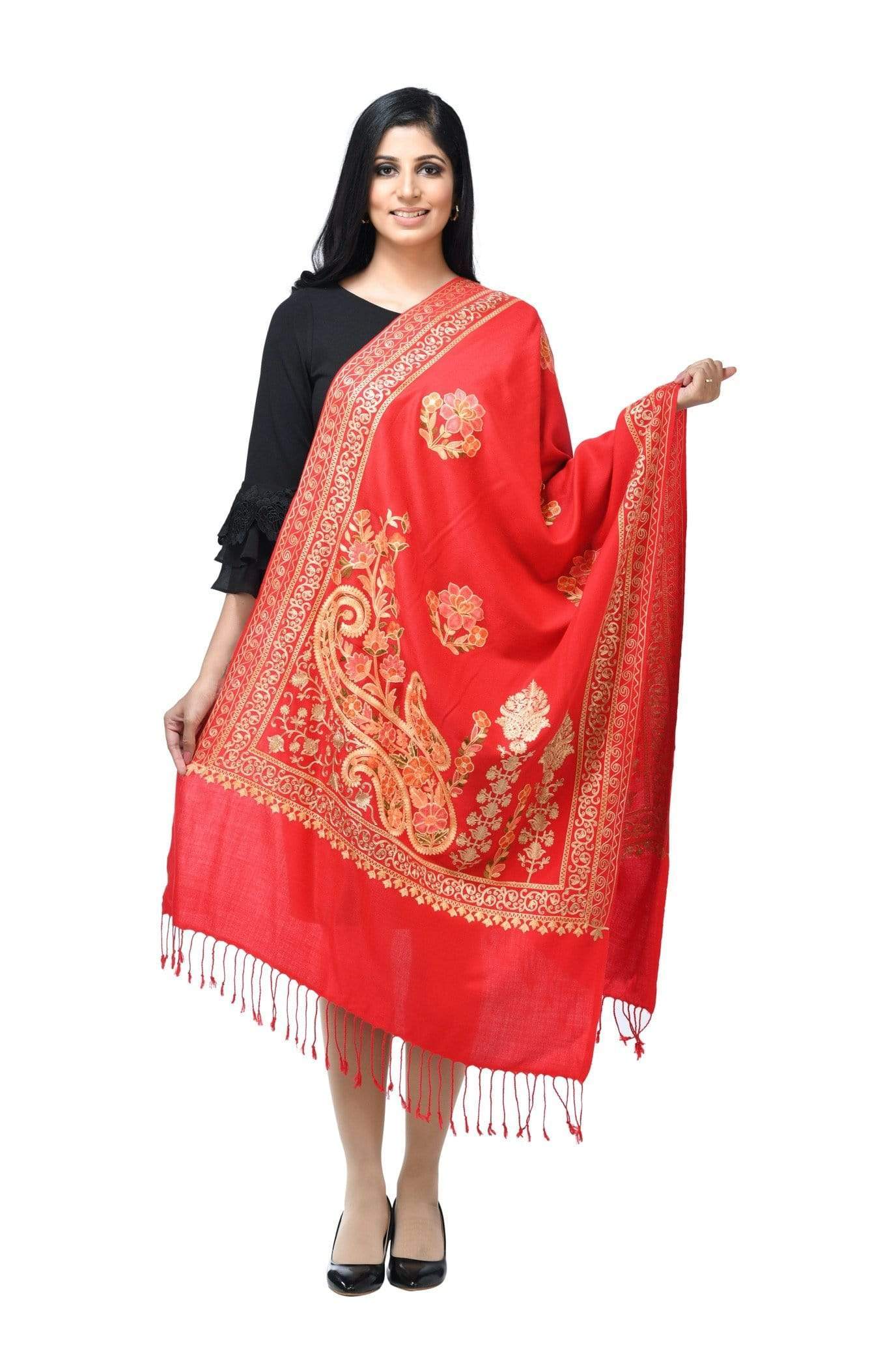 Pashwool 70x200 Pashwool, Womens Kashmiri Aari Embroidery Stole, Soft Bamboo
