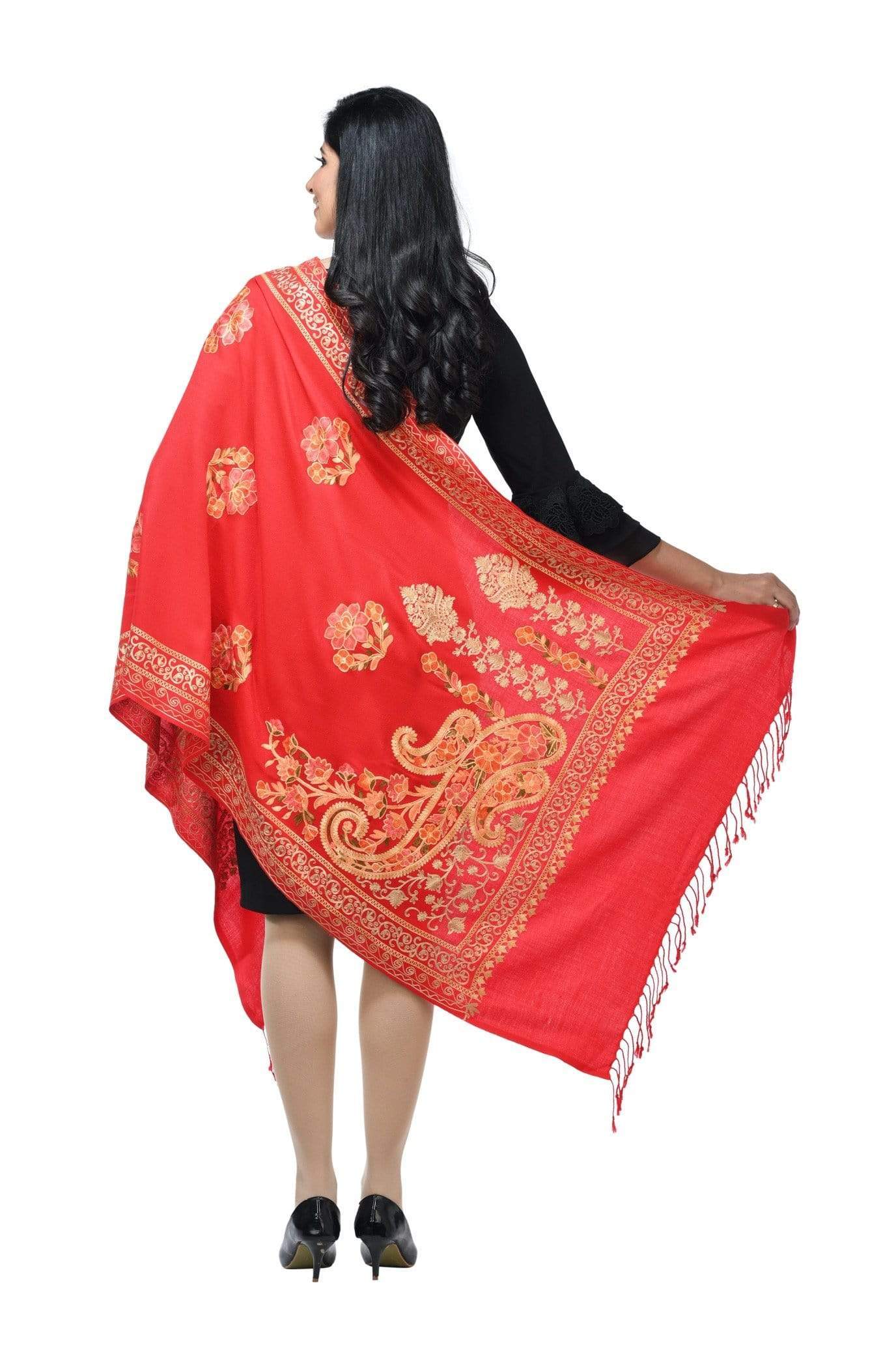 Pashwool 70x200 Pashwool, Womens Kashmiri Aari Embroidery Stole, Soft Bamboo