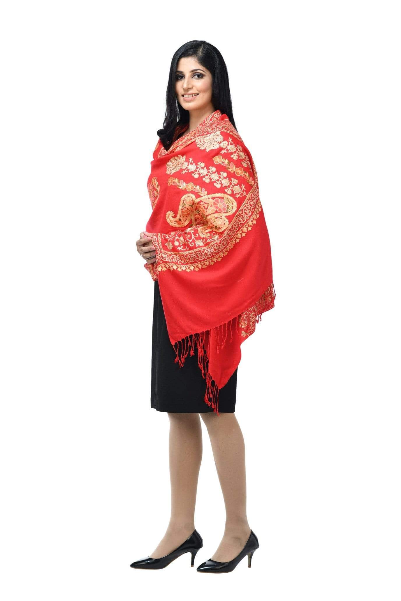 Pashwool 70x200 Pashwool, Womens Kashmiri Aari Embroidery Stole, Soft Bamboo