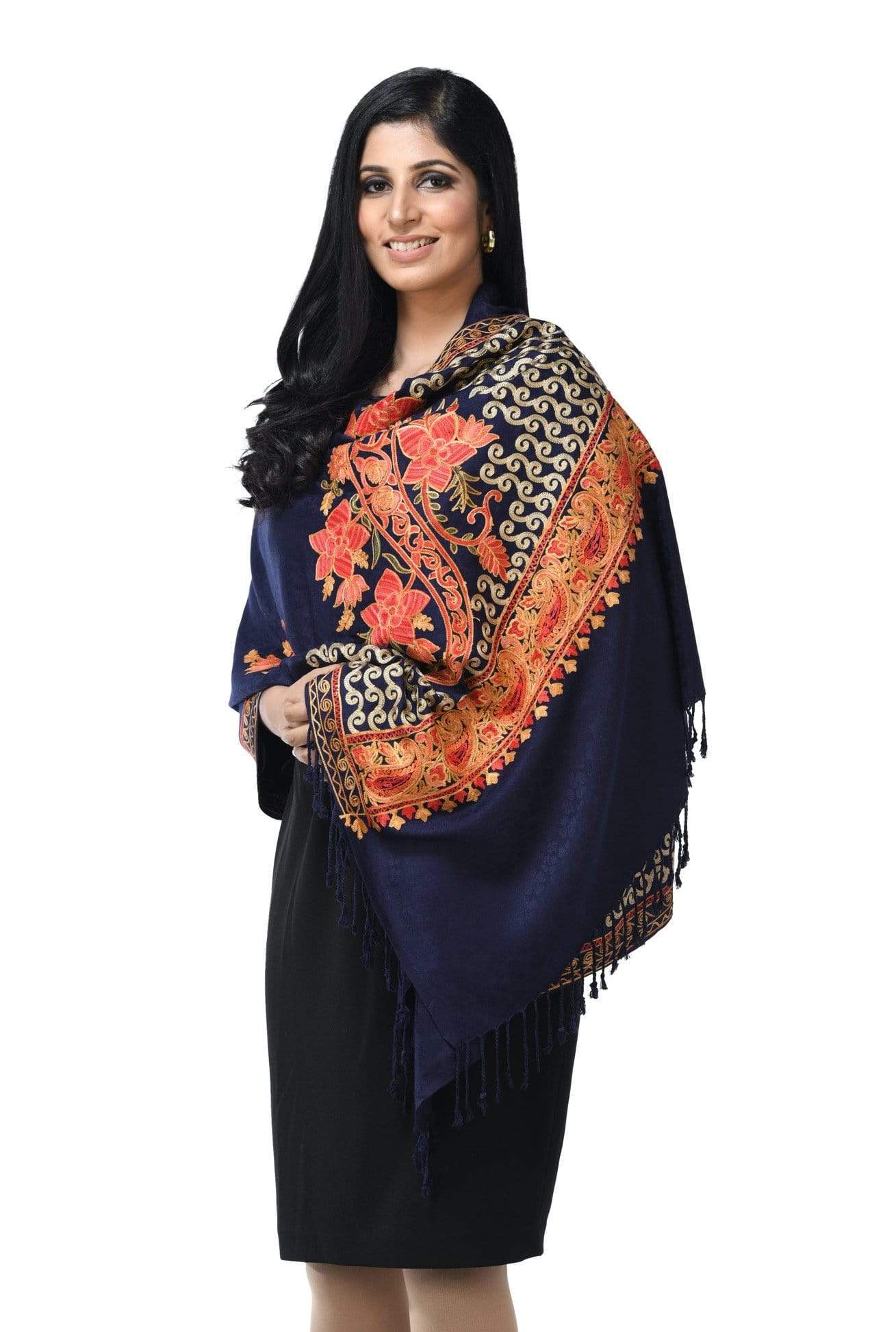 Pashwool 70x200 Pashwool, Womens Kashmiri Aari Embroidery Stole, Soft Bamboo