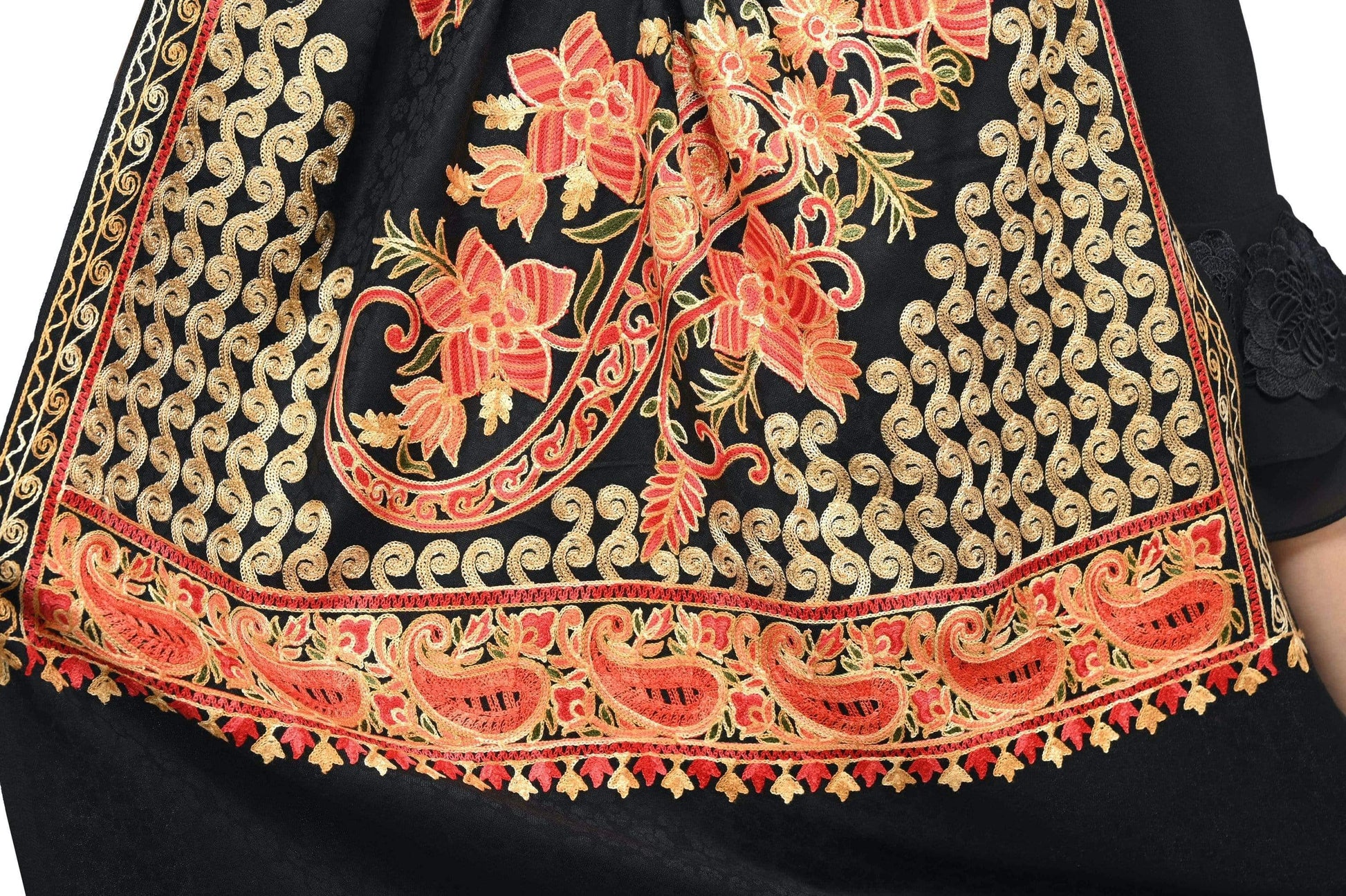 Pashwool 70x200 Pashwool, Womens Kashmiri Aari Embroidery Stole, Soft Bamboo