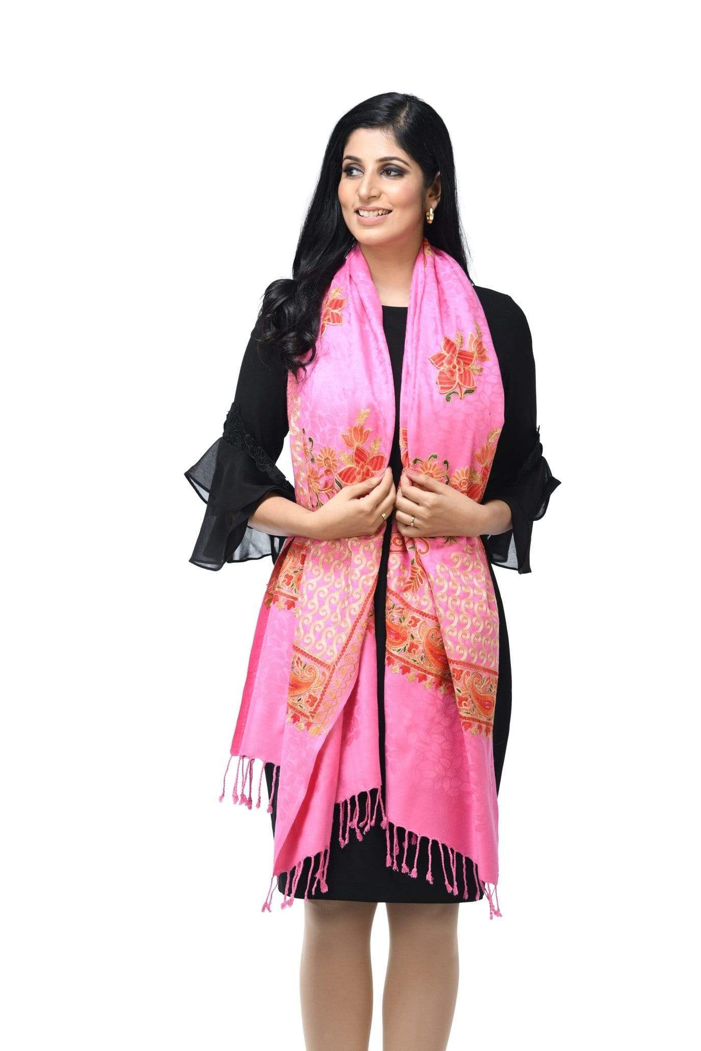 Pashwool 70x200 Pashwool, Womens Kashmiri Aari Embroidery Stole, Soft Bamboo