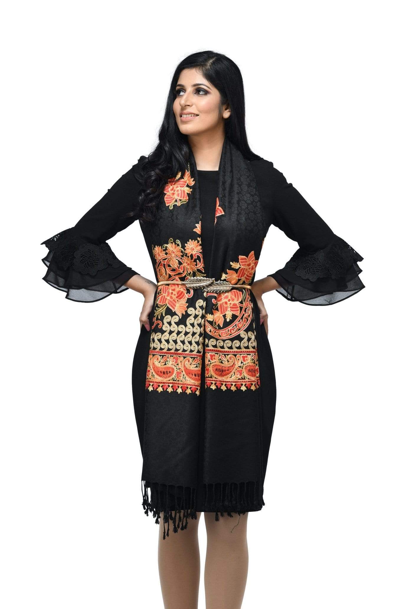 Pashwool 70x200 Pashwool, Womens Kashmiri Aari Embroidery Stole, Soft Bamboo