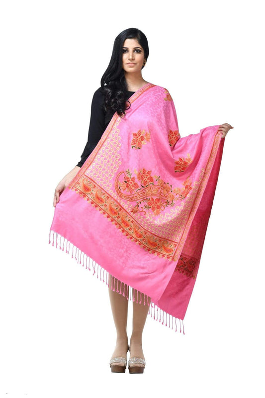 Pashwool 70x200 Pashwool, Womens Kashmiri Aari Embroidery Stole, Soft Bamboo