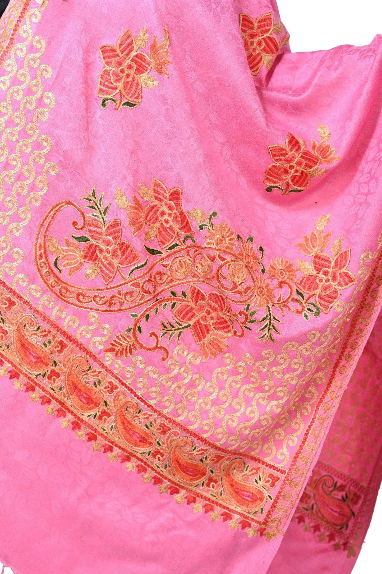 Pashwool 70x200 Pashwool, Womens Kashmiri Aari Embroidery Stole, Soft Bamboo