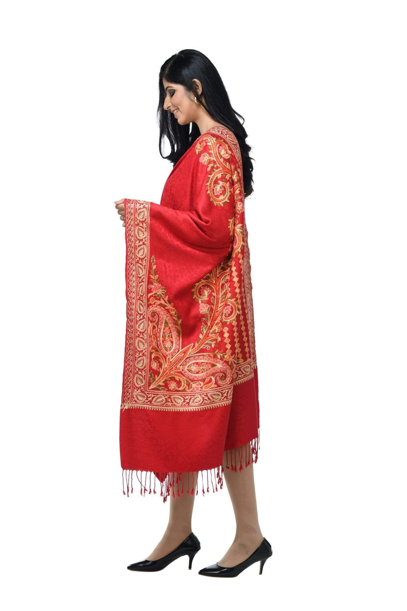 Pashwool 70x200 Pashwool, Womens Kashmiri Aari Embroidery Stole, Soft Bamboo