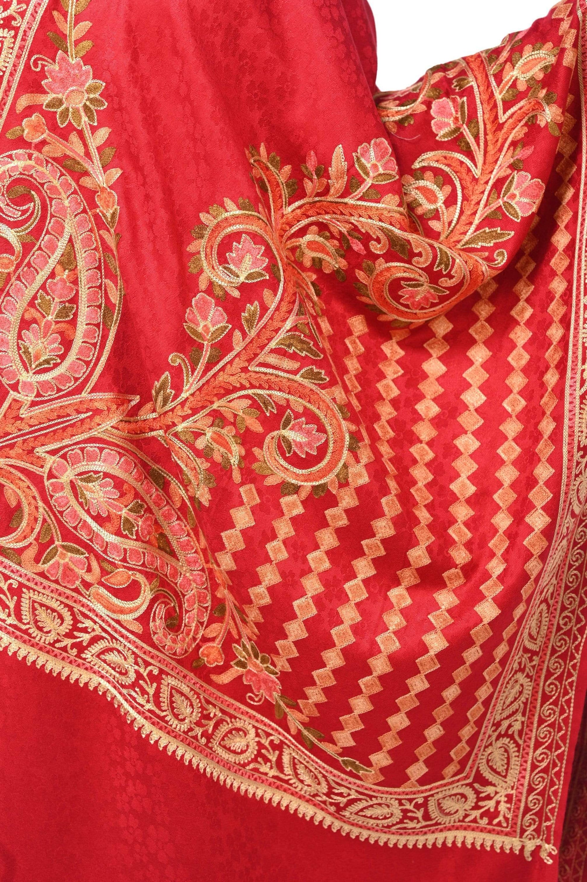 Pashwool 70x200 Pashwool, Womens Kashmiri Aari Embroidery Stole, Soft Bamboo