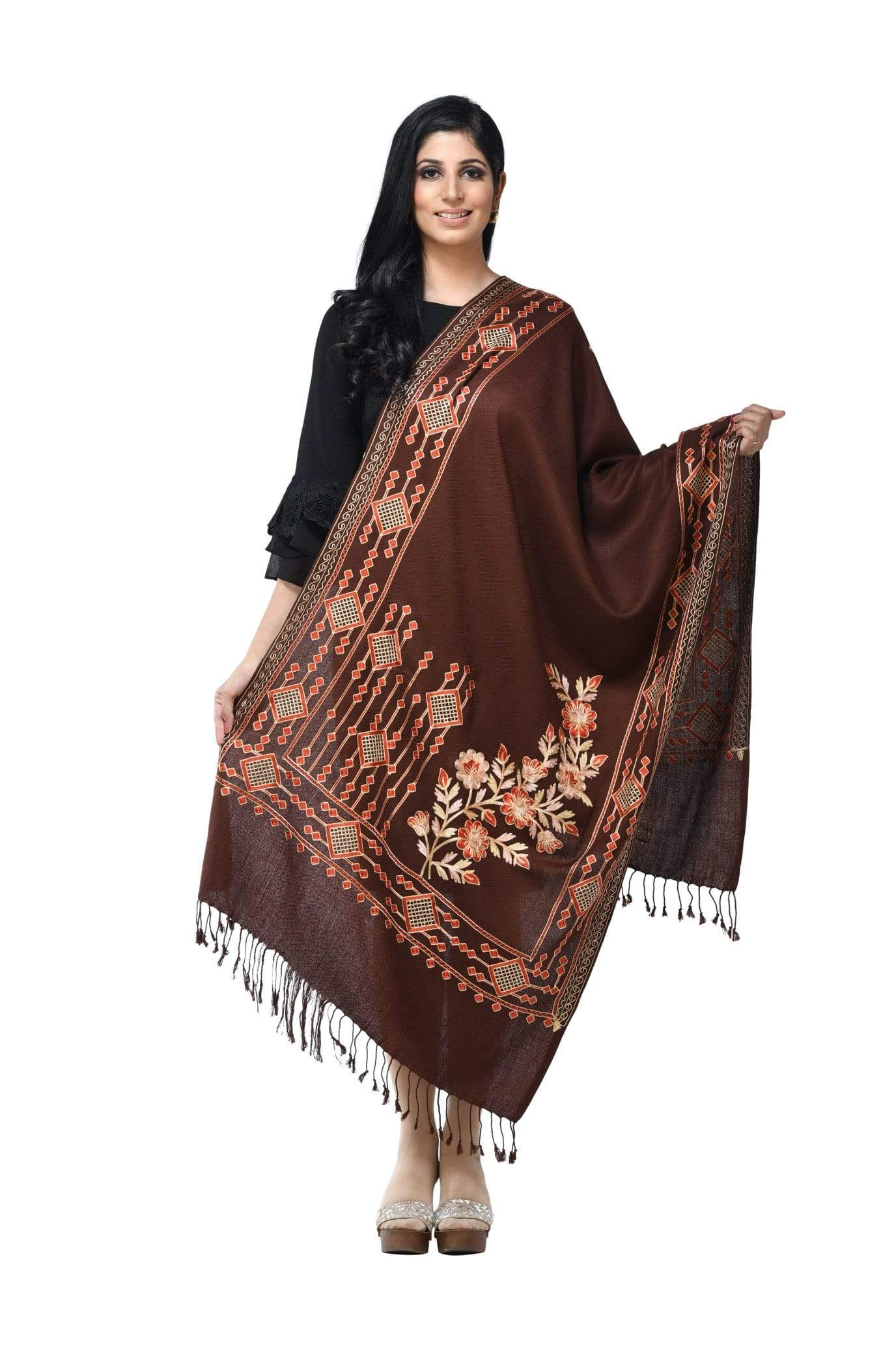 Pashwool 70x200 Pashwool Womens Kashmiri Embroidery Stole, Soft and Warm, Woollen Stole