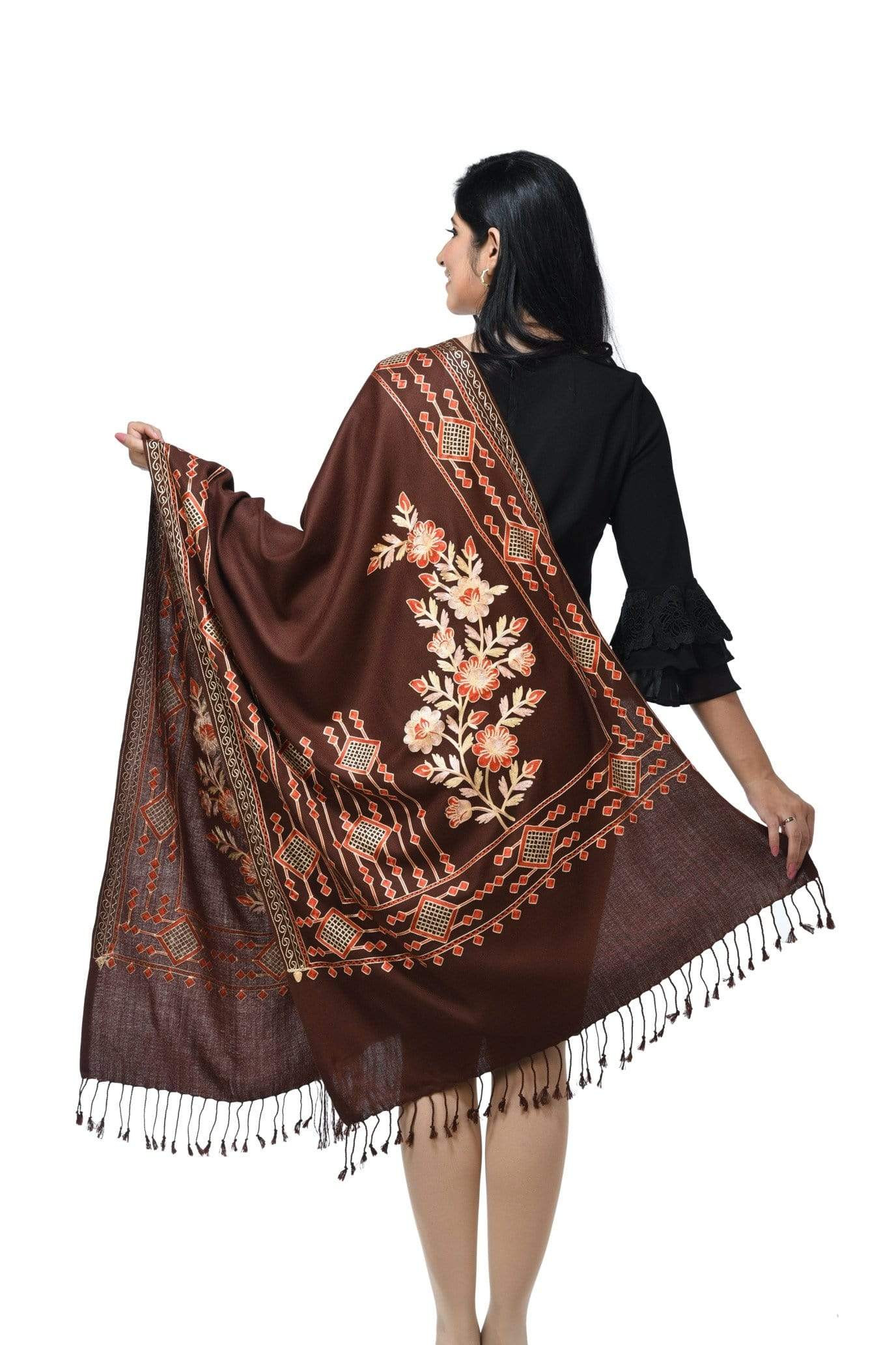 Pashwool 70x200 Pashwool Womens Kashmiri Embroidery Stole, Soft and Warm, Woollen Stole