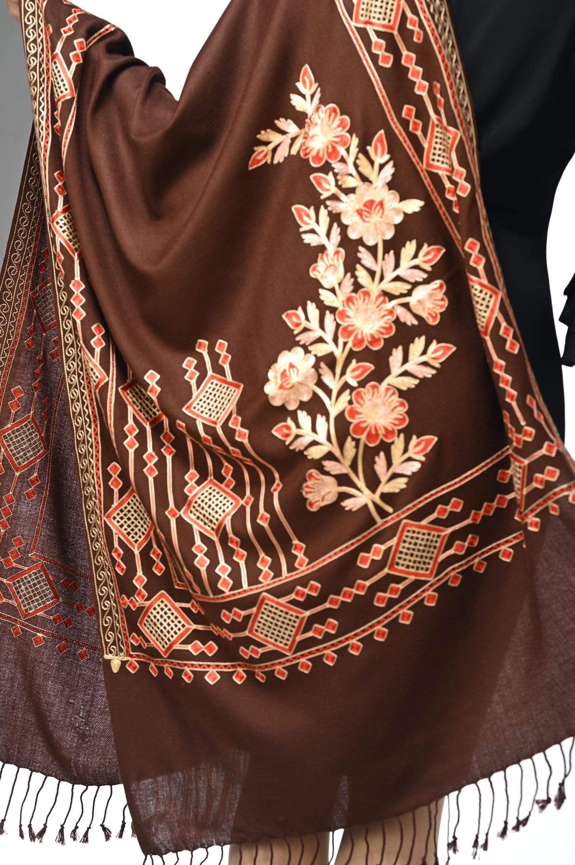Pashwool 70x200 Pashwool Womens Kashmiri Embroidery Stole, Soft and Warm, Woollen Stole