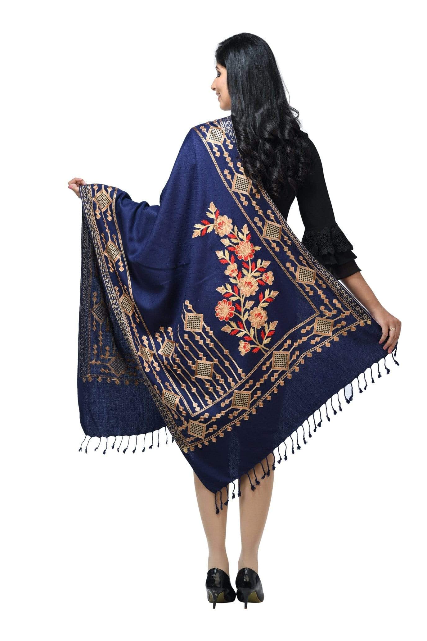 Pashwool 70x200 Pashwool Womens Kashmiri Embroidery Stole, Soft and Warm, Woollen Stole