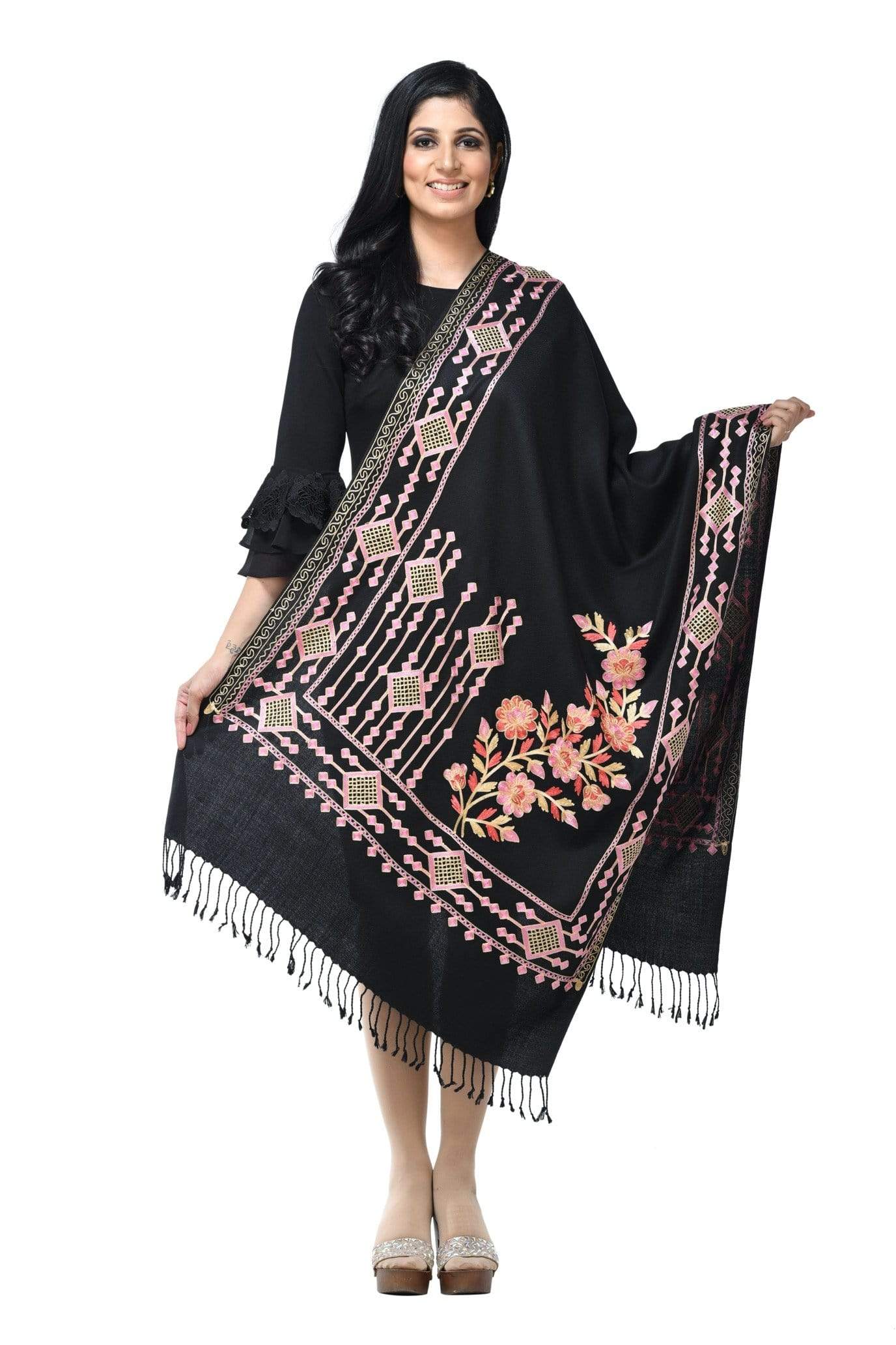 Pashwool 70x200 Pashwool Womens Kashmiri Embroidery Stole, Soft and Warm, Woollen Stole