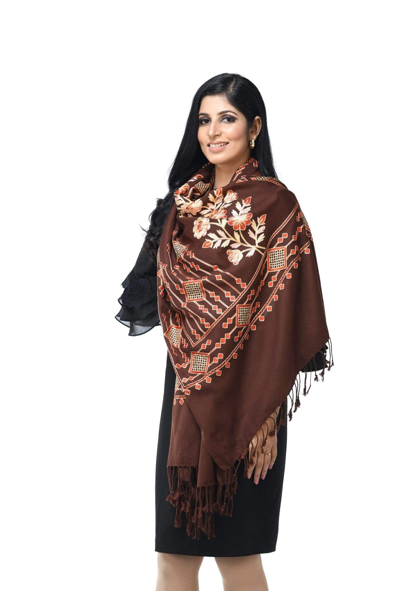 Pashwool 70x200 Pashwool Womens Kashmiri Embroidery Stole, Soft and Warm, Woollen Stole