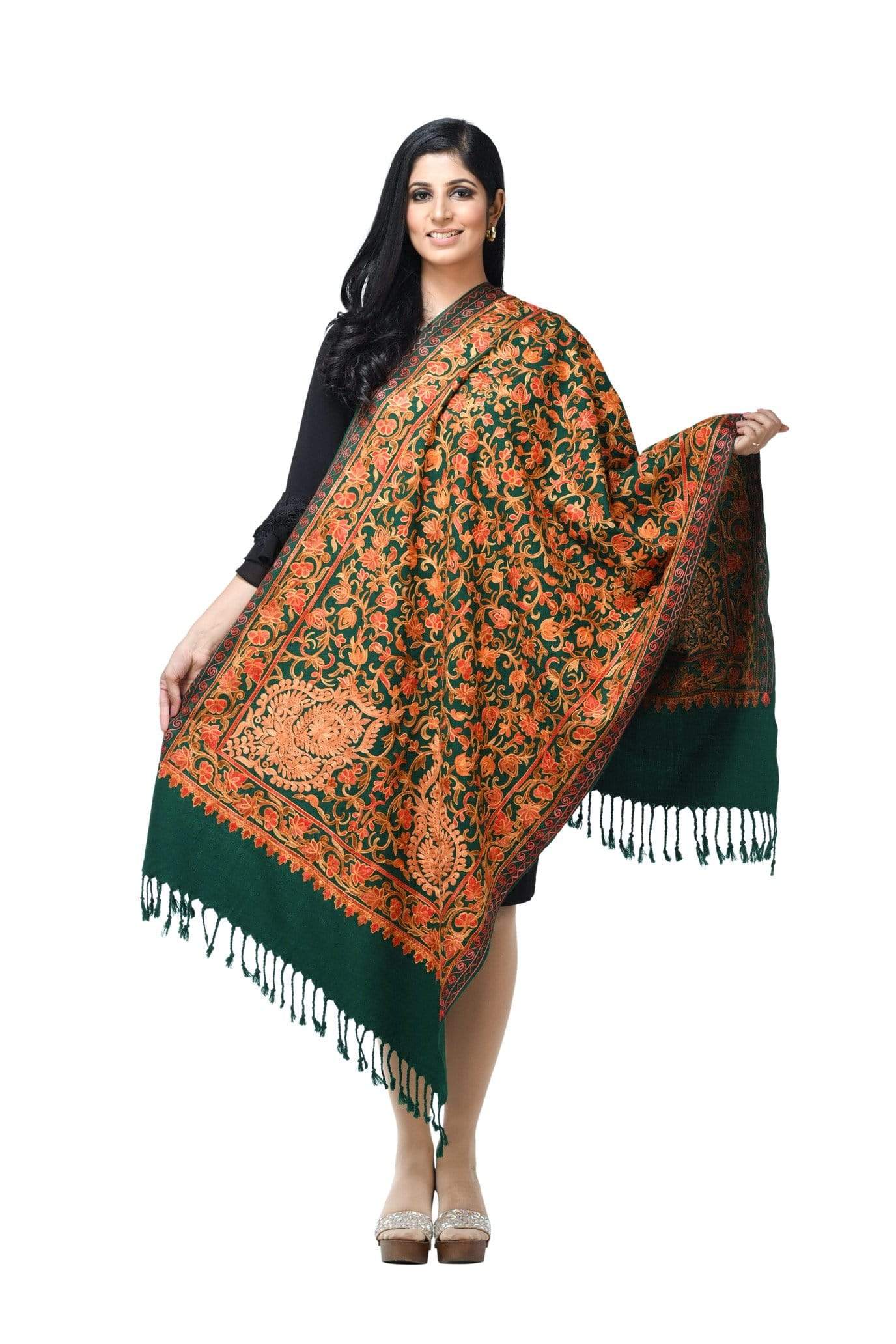 Pashwool 70x200 Pashwool Womens Kashmiri Embroidery Stole, Soft and Warm, Woollen Stole