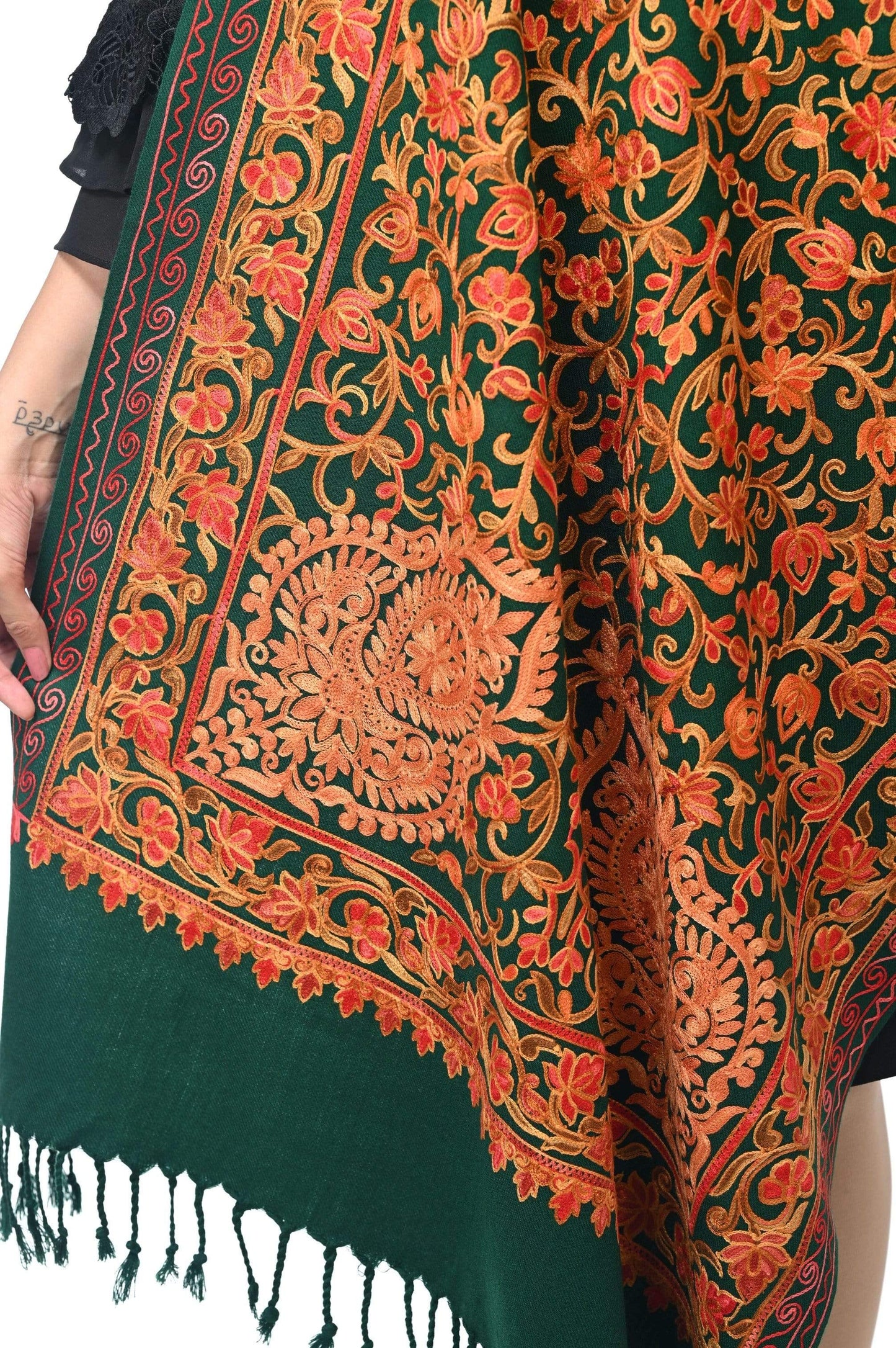 Pashwool 70x200 Pashwool Womens Kashmiri Embroidery Stole, Soft and Warm, Woollen Stole