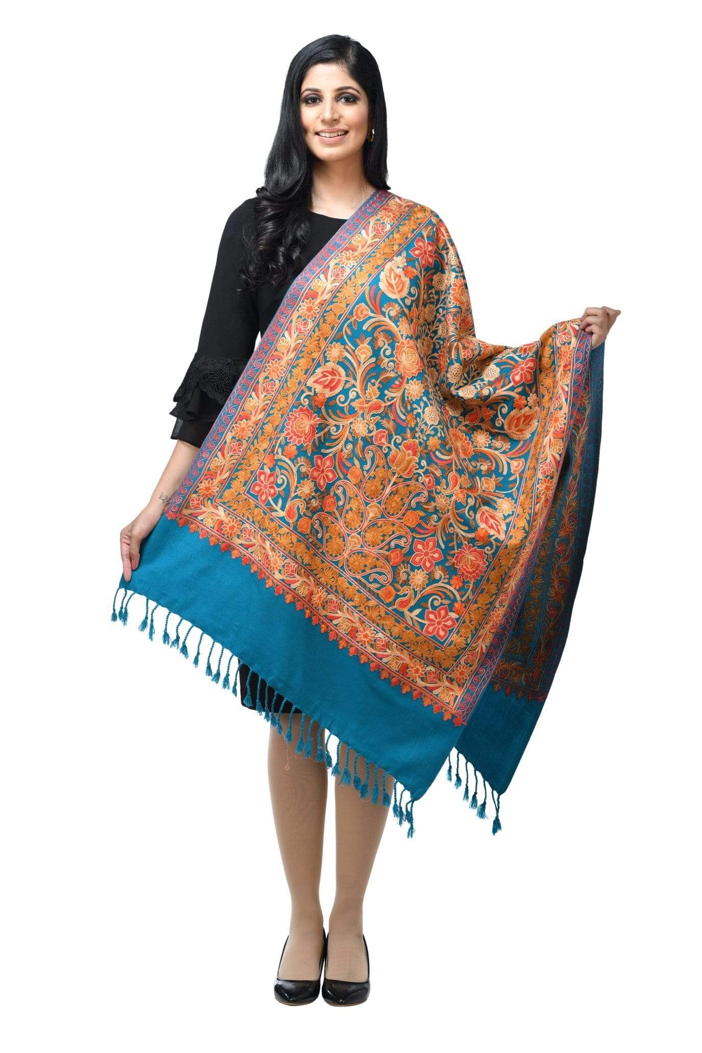 Pashwool 70x200 Pashwool Womens Kashmiri Embroidery Stole, Soft and Warm, Woollen Stole