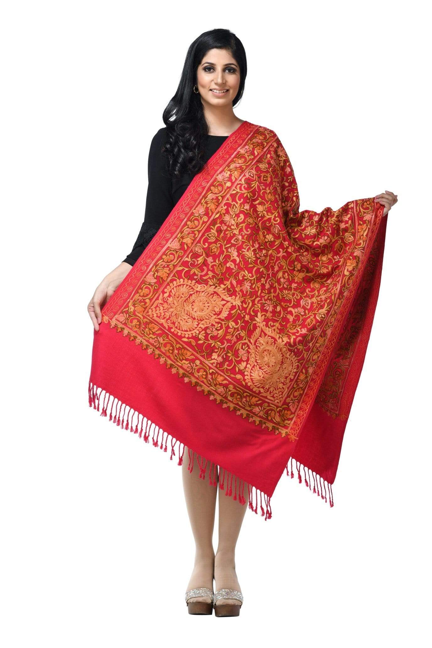 Pashwool 70x200 Pashwool Womens Kashmiri Embroidery Stole, Soft and Warm, Woollen Stole