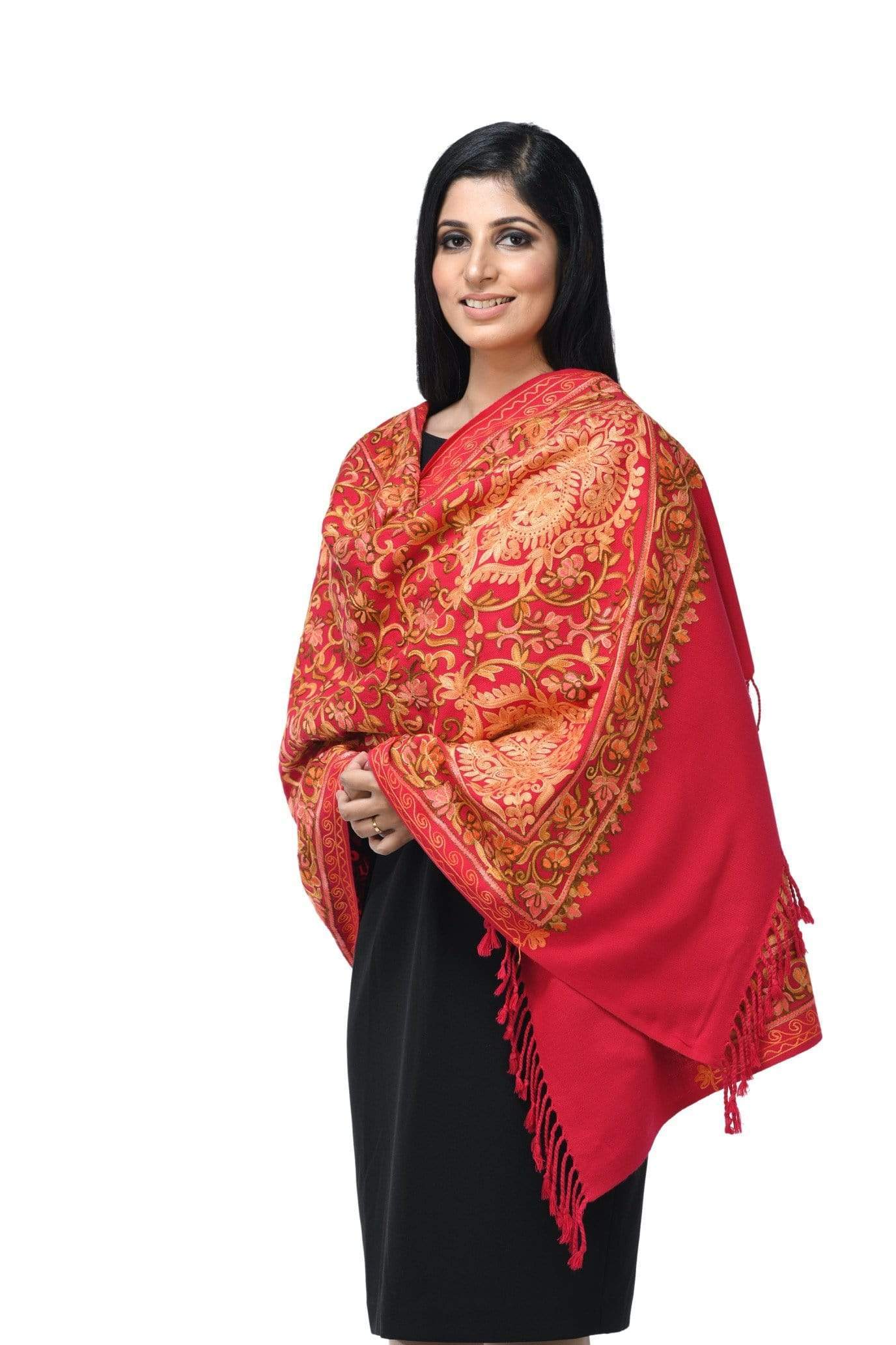 Pashwool 70x200 Pashwool Womens Kashmiri Embroidery Stole, Soft and Warm, Woollen Stole
