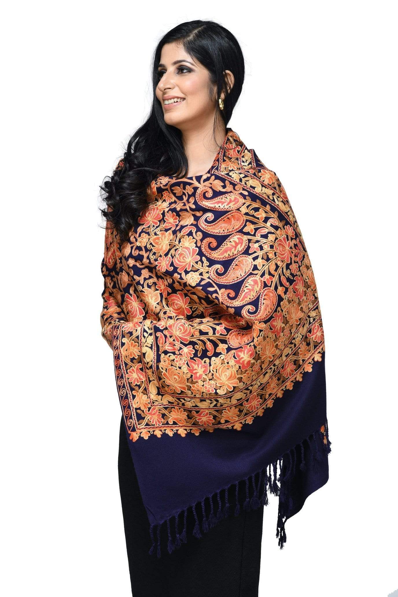 Pashwool 70x200 Pashwool Womens Kashmiri Embroidery Stole, Soft and Warm, Woollen Stole
