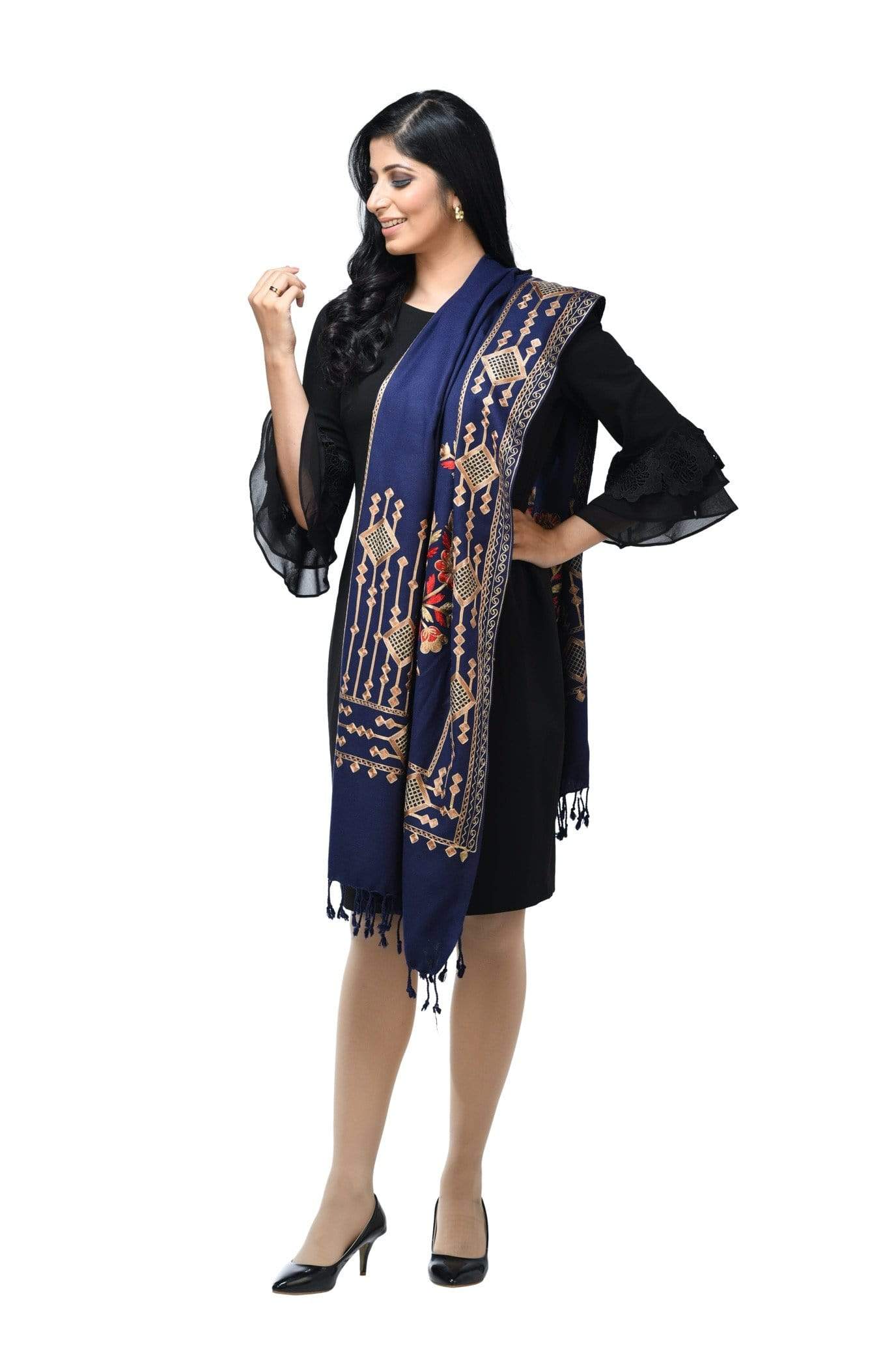 Pashwool 70x200 Pashwool Womens Kashmiri Embroidery Stole, Soft and Warm, Woollen Stole