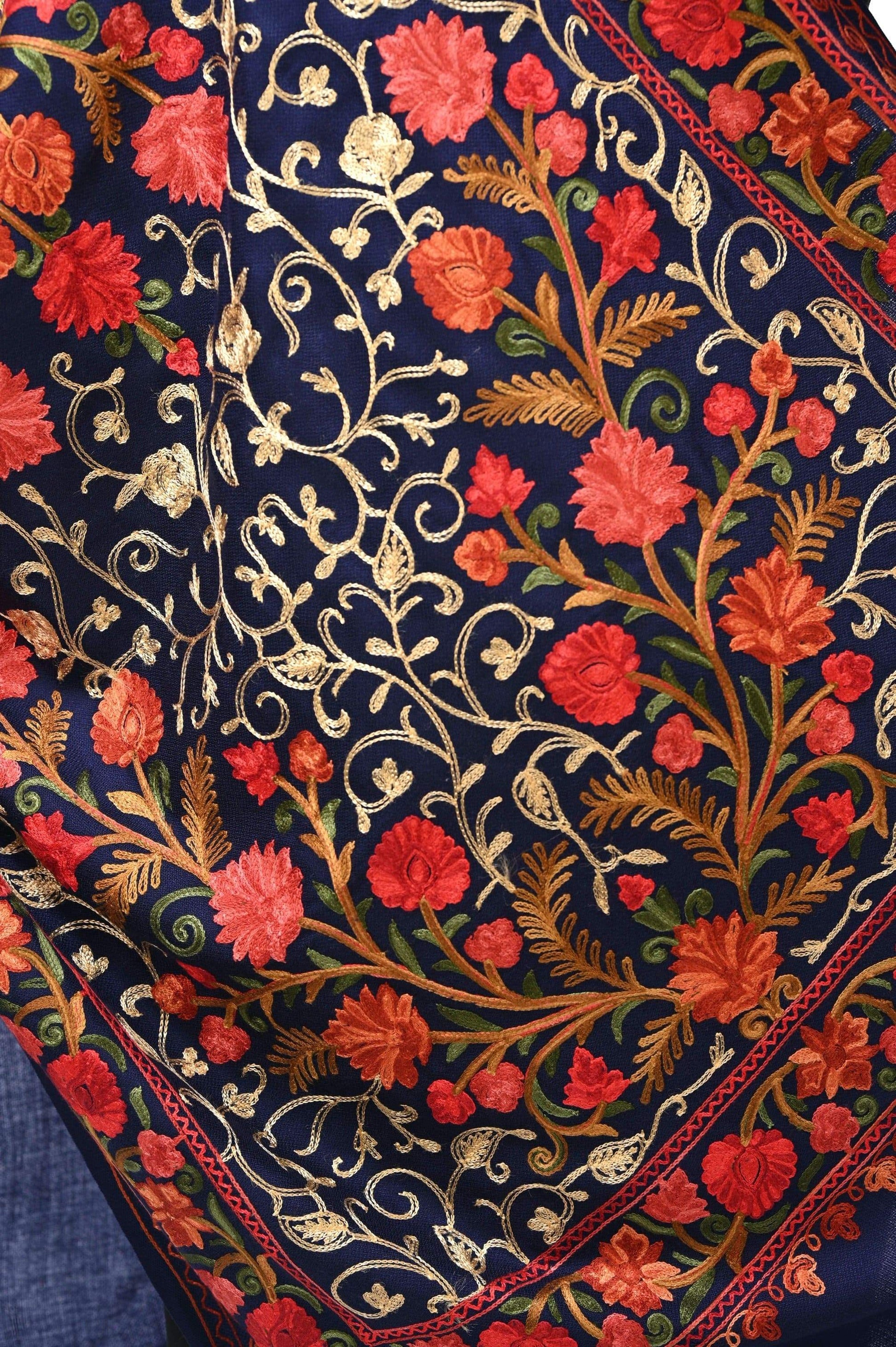 Pashwool 70x200 Pashwool Womens Kashmiri Embroidery Stole, Soft and Warm, Woollen Stole, Blue