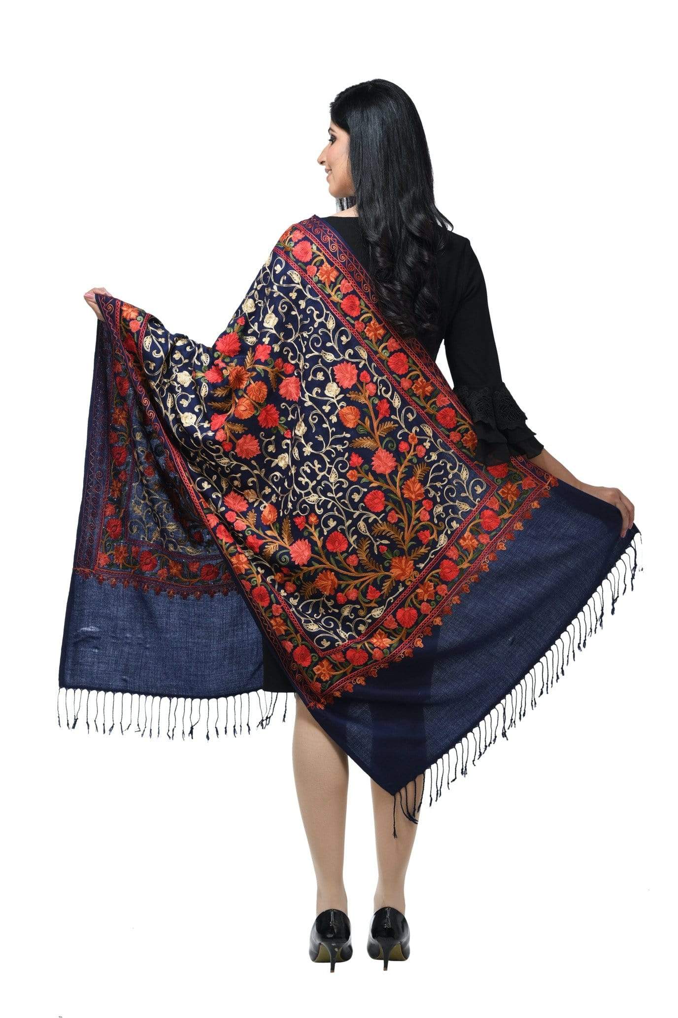 Pashwool 70x200 Pashwool Womens Kashmiri Embroidery Stole, Soft and Warm, Woollen Stole, Blue