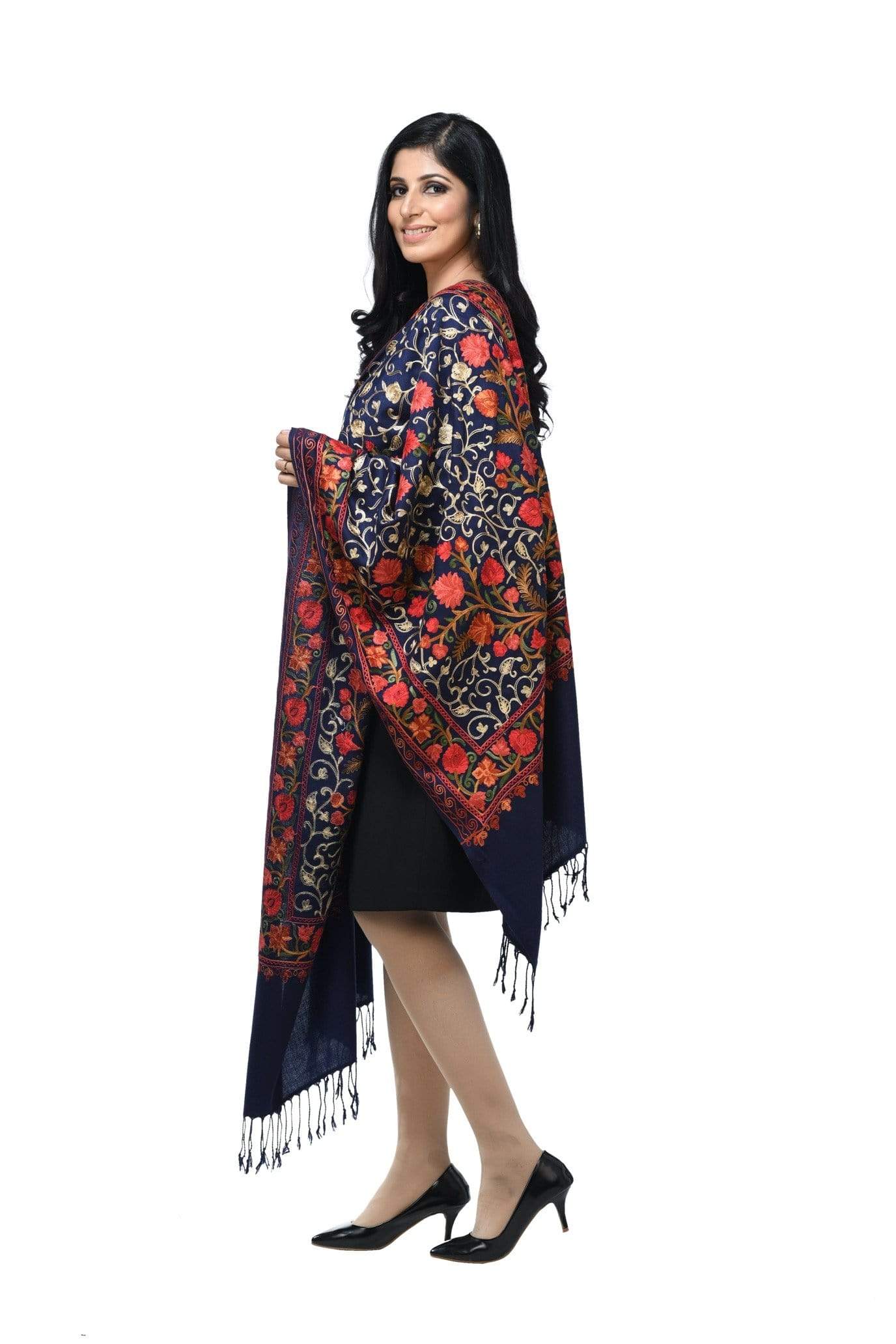 Pashwool 70x200 Pashwool Womens Kashmiri Embroidery Stole, Soft and Warm, Woollen Stole, Blue