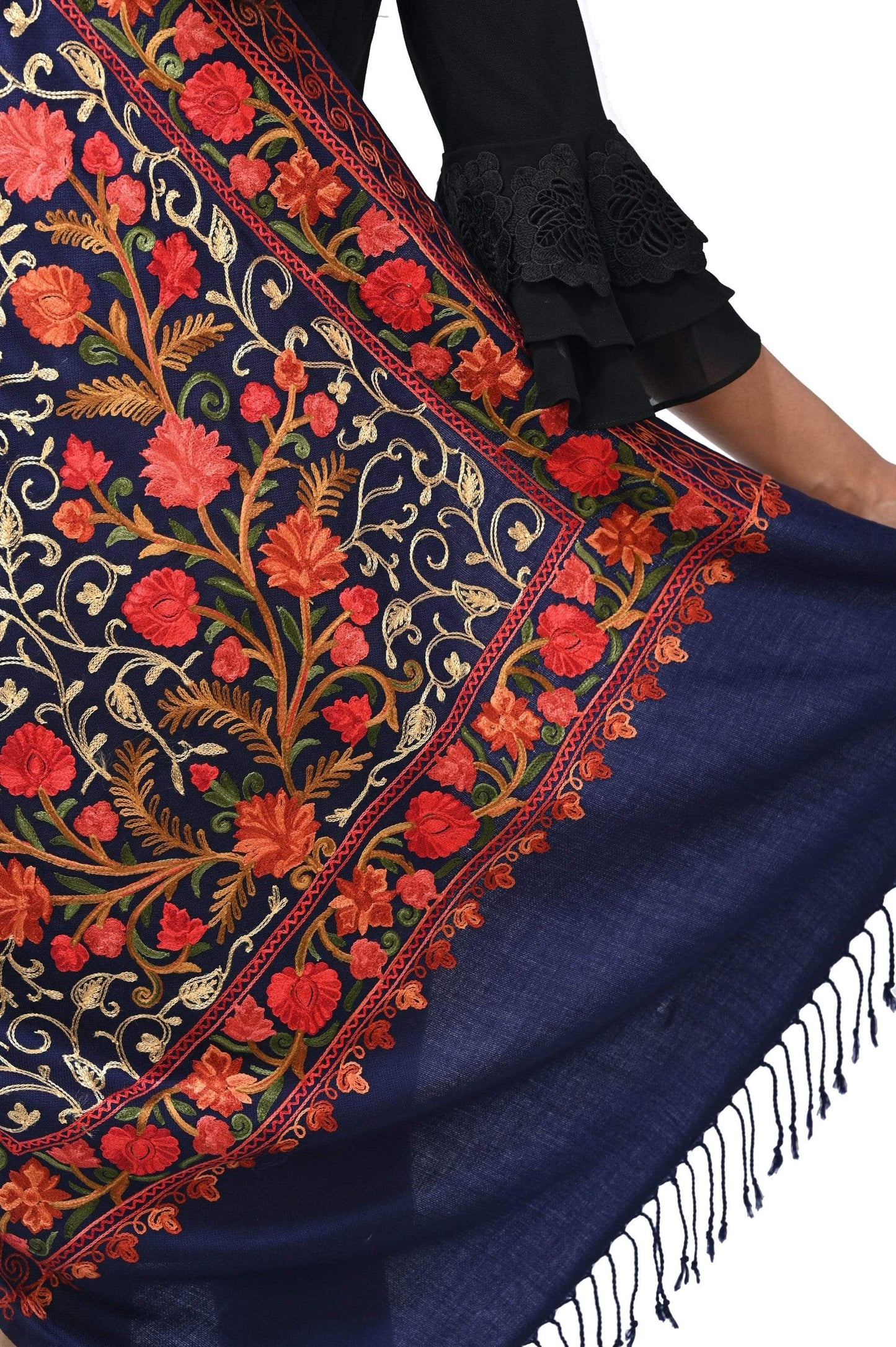 Pashwool 70x200 Pashwool Womens Kashmiri Embroidery Stole, Soft and Warm, Woollen Stole, Blue
