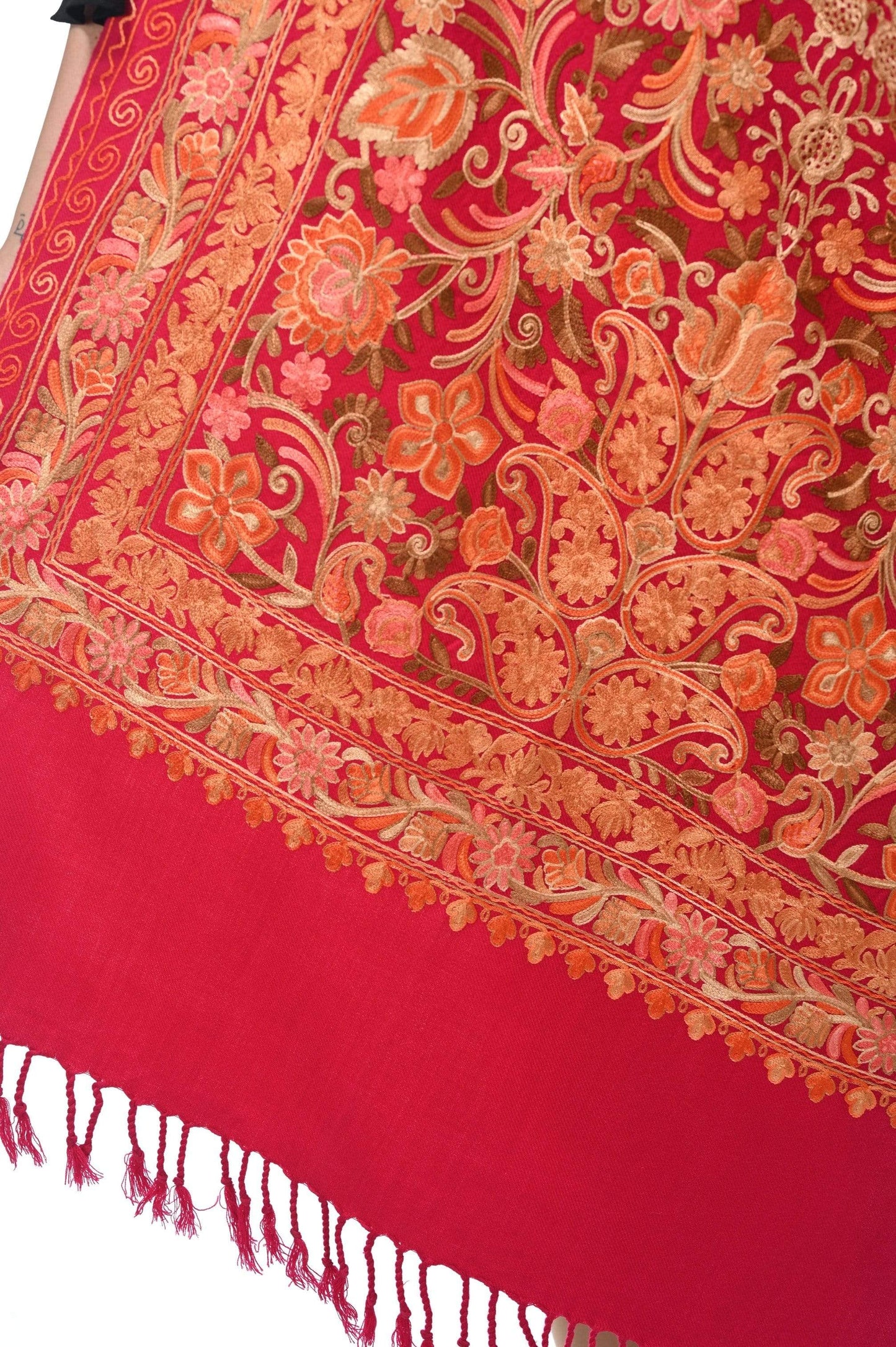 Pashwool 70x200 Pashwool Womens Kashmiri Embroidery Stole, Woollen Stole, Pink, Soft and Warm