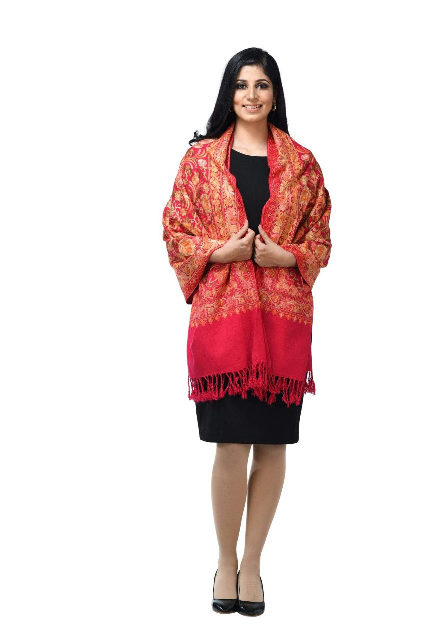 Pashwool 70x200 Pashwool Womens Kashmiri Embroidery Stole, Woollen Stole, Pink, Soft and Warm