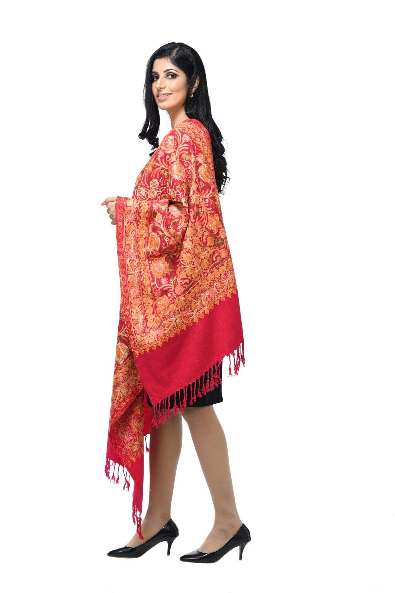 Pashwool 70x200 Pashwool Womens Kashmiri Embroidery Stole, Woollen Stole, Pink, Soft and Warm