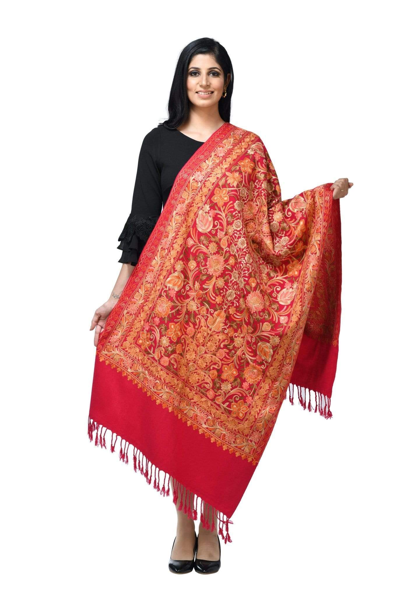 Pashwool 70x200 Pashwool Womens Kashmiri Embroidery Stole, Woollen Stole, Pink, Soft and Warm