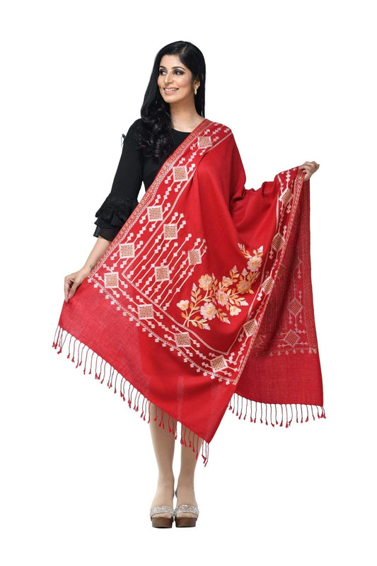 Pashwool 70x200 Pashwool Womens Kashmiri Embroidery Stole, Woollen Stole, Soft and Warm,Maroon