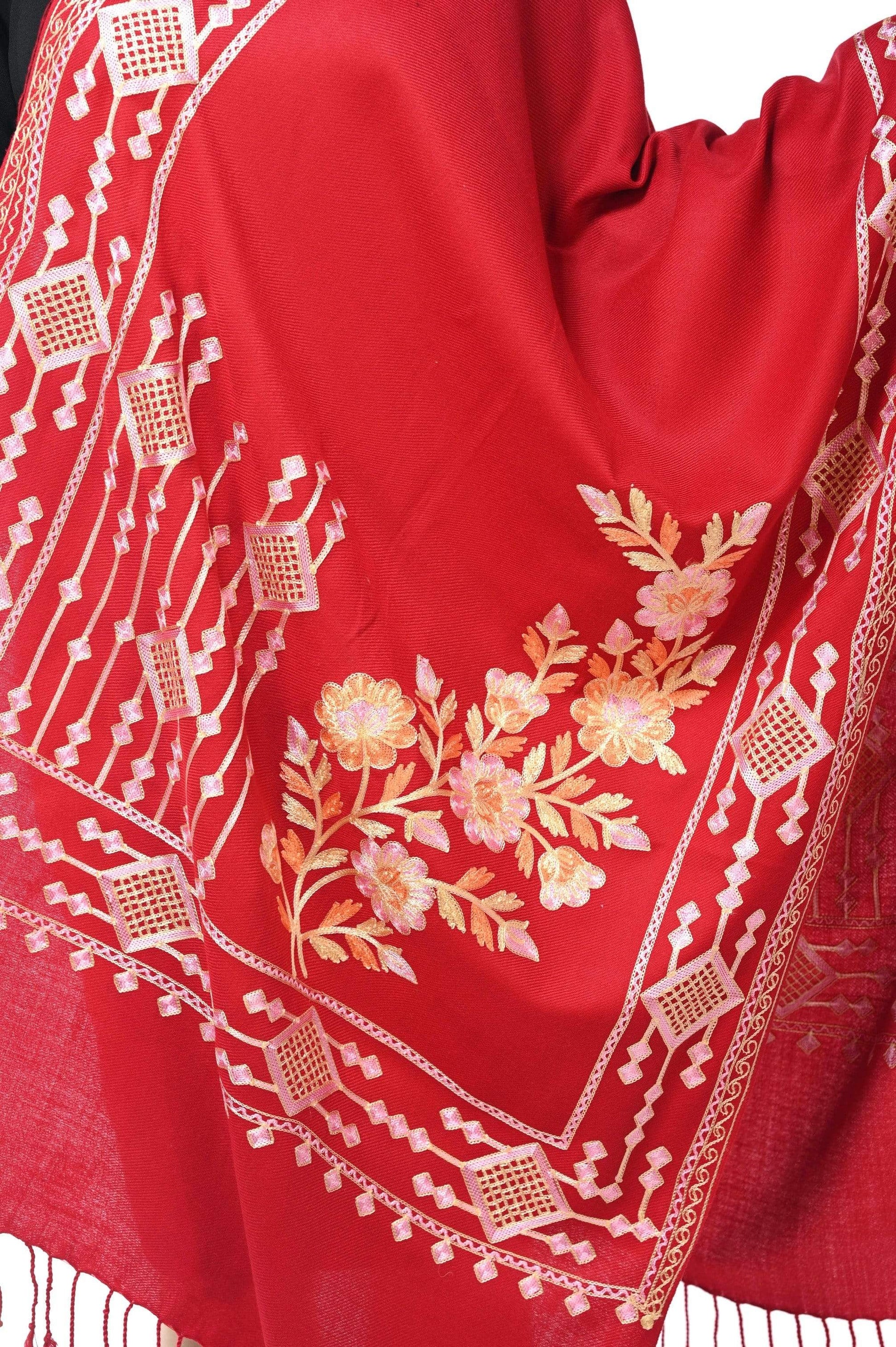 Pashwool 70x200 Pashwool Womens Kashmiri Embroidery Stole, Woollen Stole, Soft and Warm,Maroon
