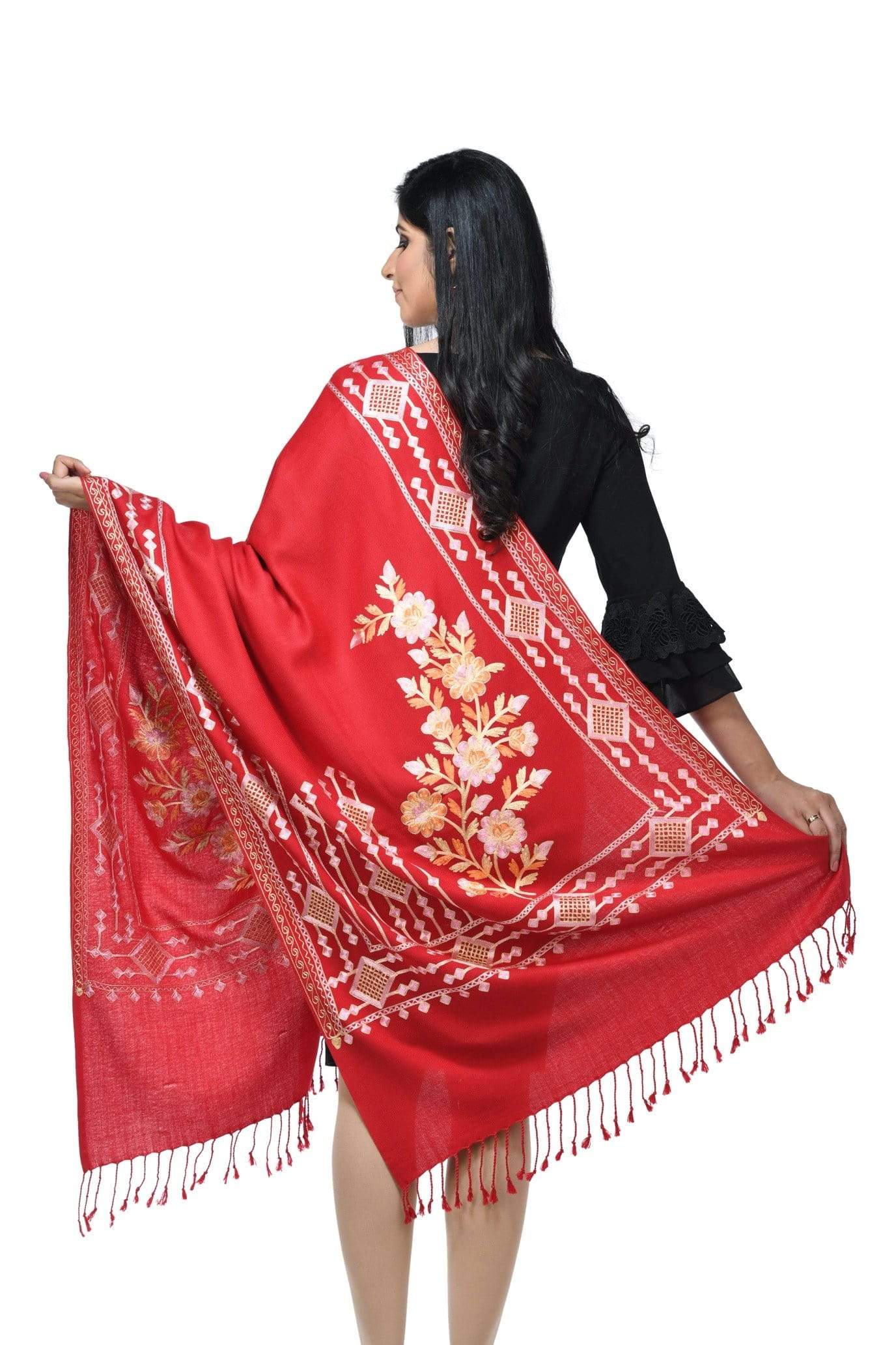 Pashwool 70x200 Pashwool Womens Kashmiri Embroidery Stole, Woollen Stole, Soft and Warm,Maroon