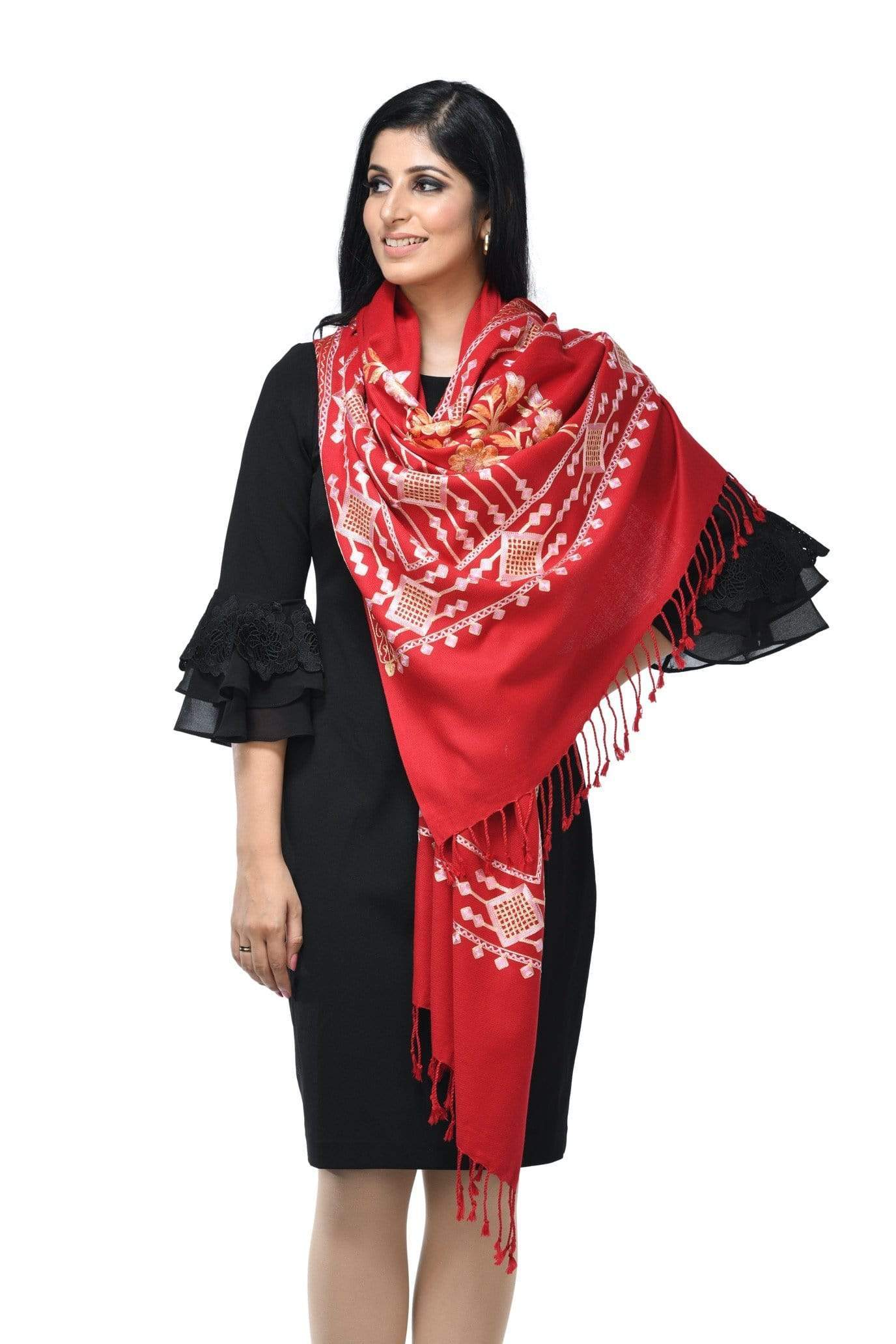 Pashwool 70x200 Pashwool Womens Kashmiri Embroidery Stole, Woollen Stole, Soft and Warm,Maroon