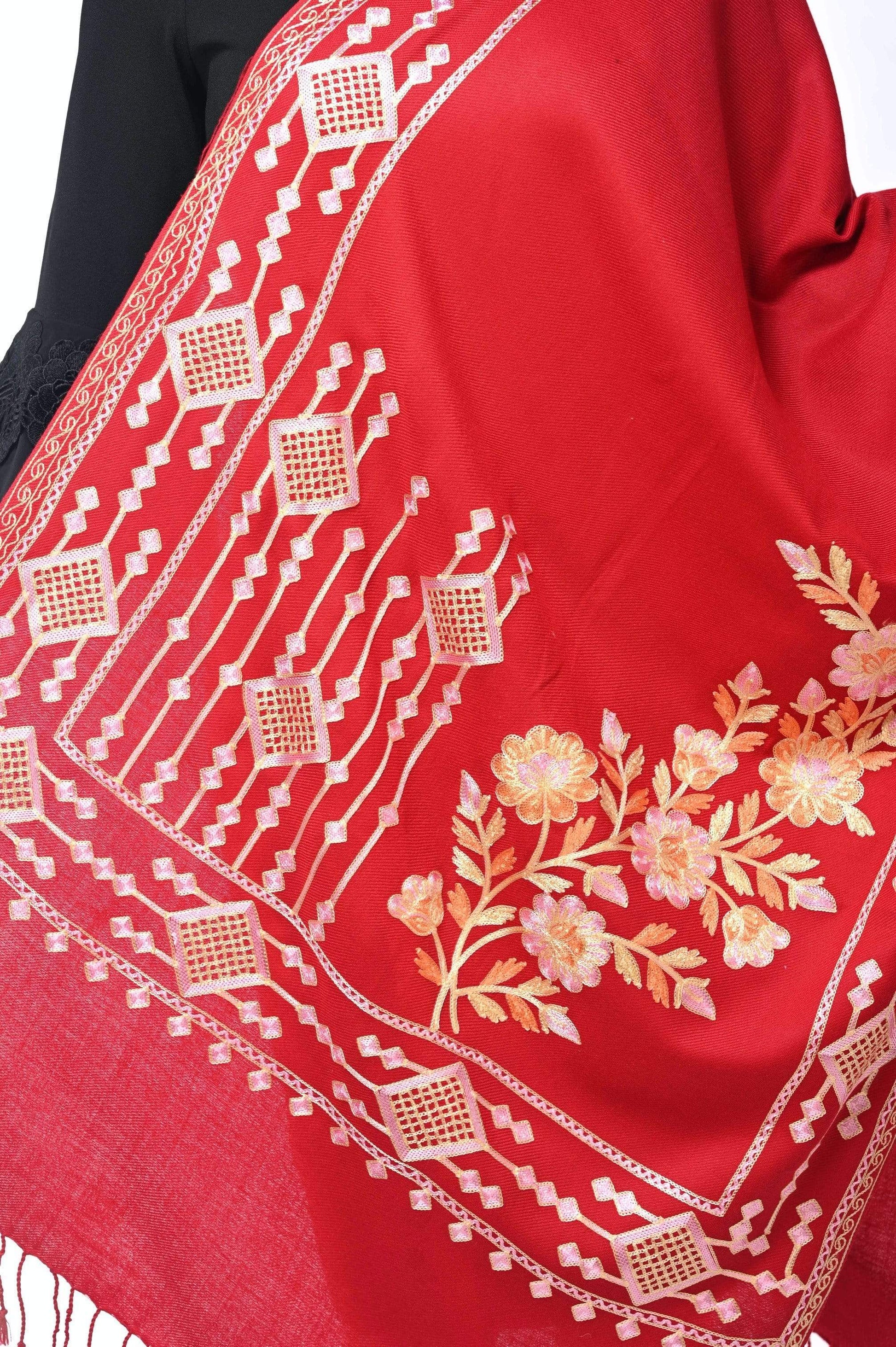 Pashwool 70x200 Pashwool Womens Kashmiri Embroidery Stole, Woollen Stole, Soft and Warm,Maroon