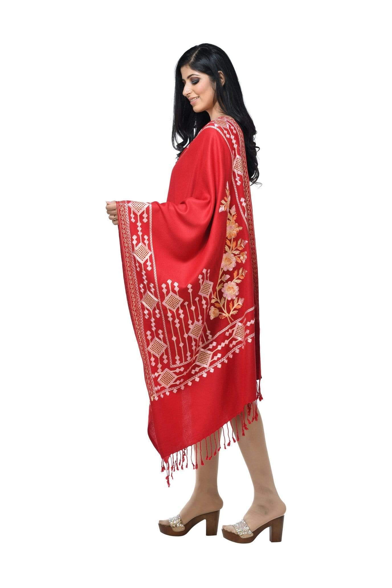 Pashwool 70x200 Pashwool Womens Kashmiri Embroidery Stole, Woollen Stole, Soft and Warm,Maroon
