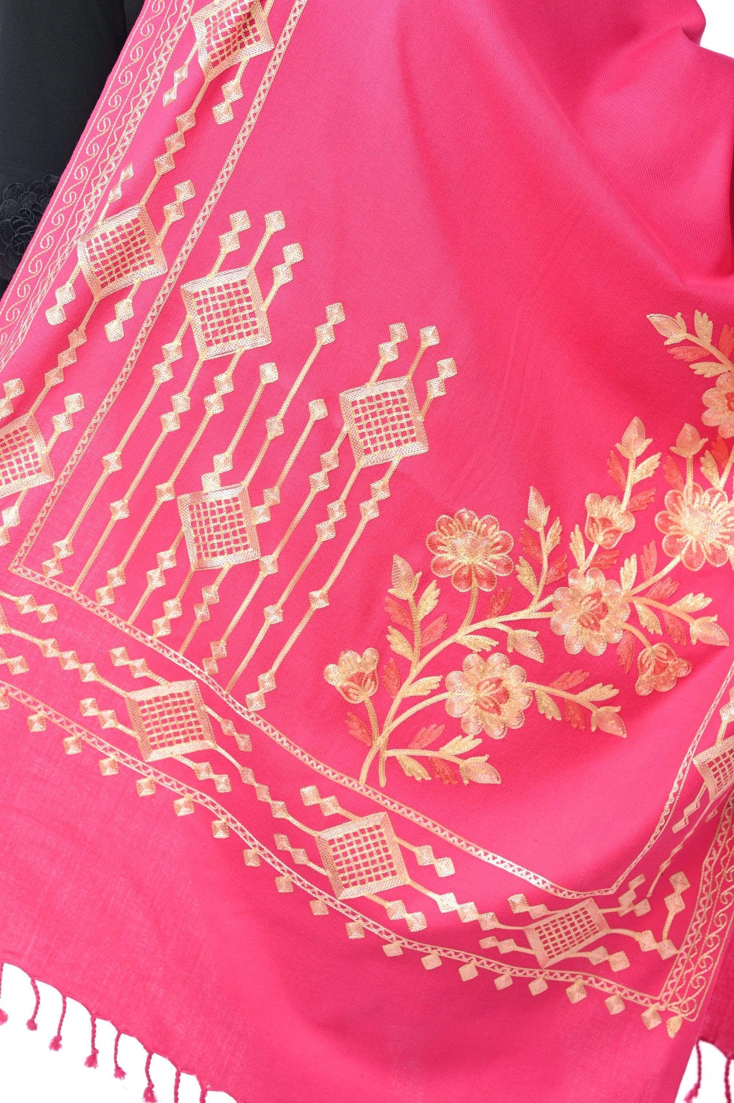 Pashwool 70x200 Pashwool Womens Kashmiri Embroidery Stole, Woollen Stole, Soft and Warm, Pink