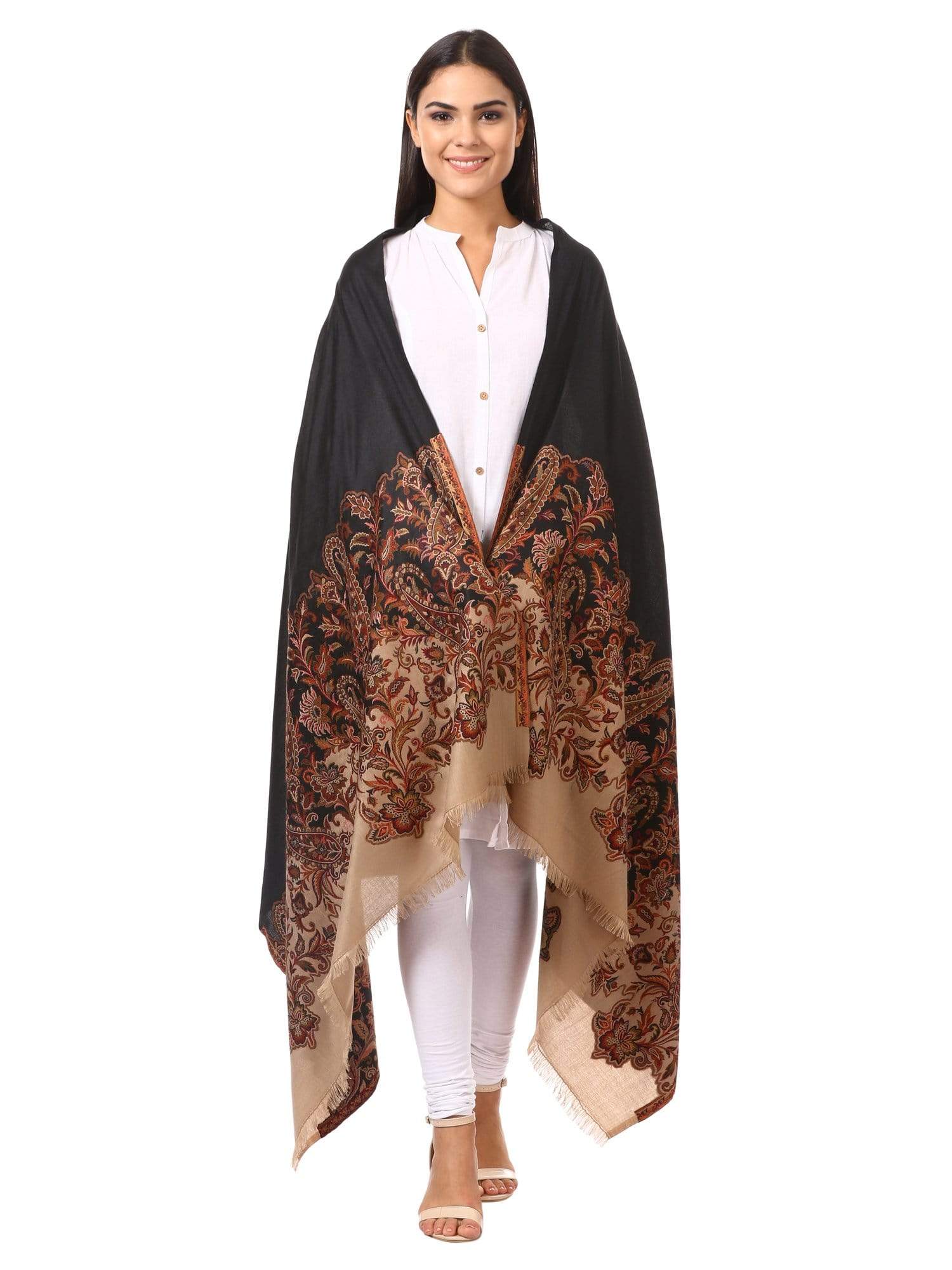 Pashtush India 100x200 Women's Kashmiri Jacquard Palla Shawl, Soft Faux Pashmina - Black