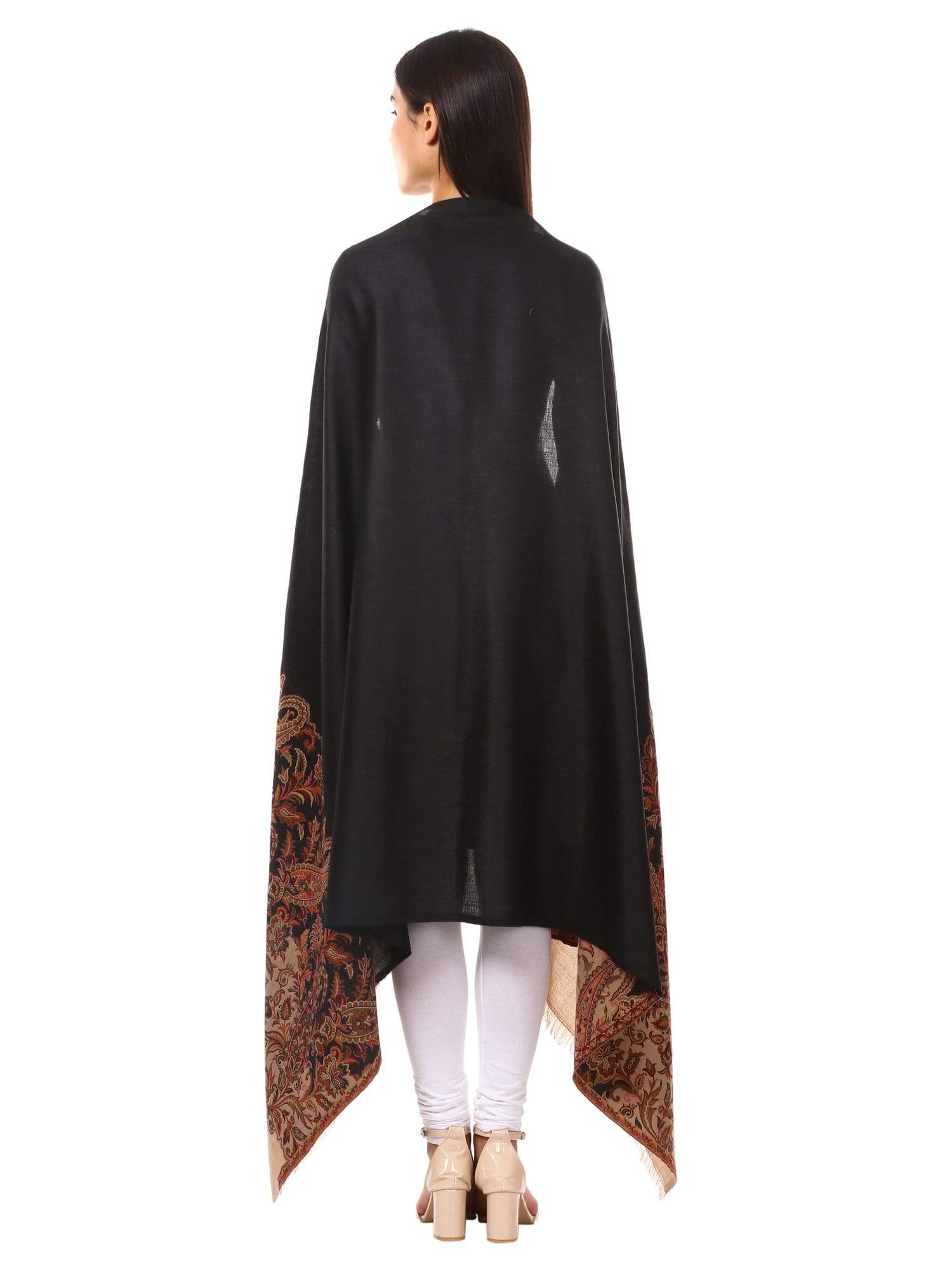 Pashtush India 100x200 Women's Kashmiri Jacquard Palla Shawl, Soft Faux Pashmina - Black