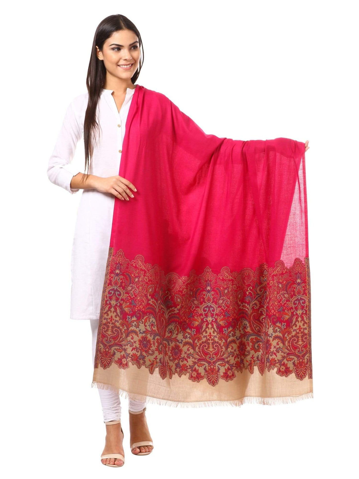 Pashtush Shawl Store Shawl Women's Kashmiri Jacquard Palla Shawl, Soft Faux Pashmina - Fluro Pink