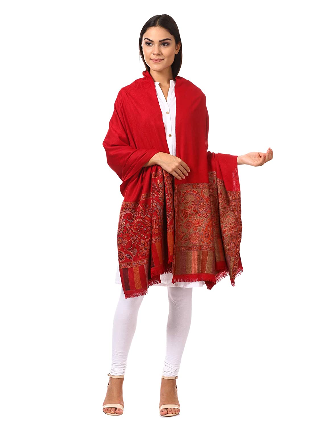 Pashtush Shawl Store Shawl Women's Kashmiri Shawl, Jacquard palla, Faux Pashmina Design (maroon)