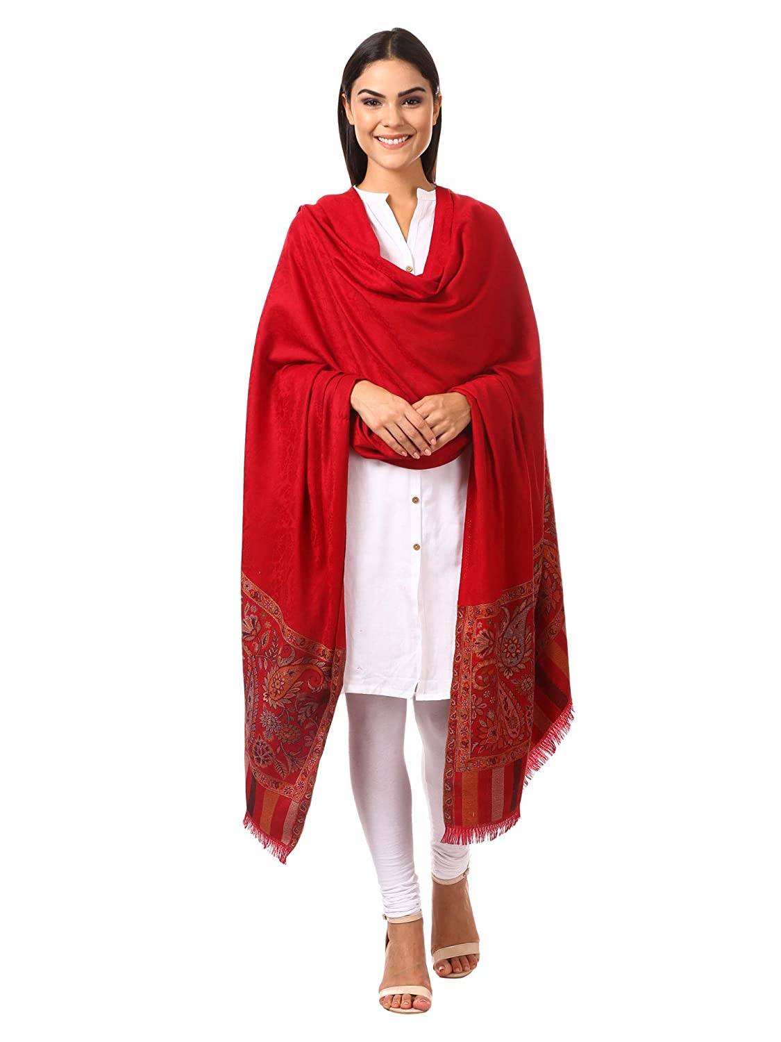 Pashtush Shawl Store Shawl Women's Kashmiri Shawl, Jacquard palla, Faux Pashmina Design (maroon)