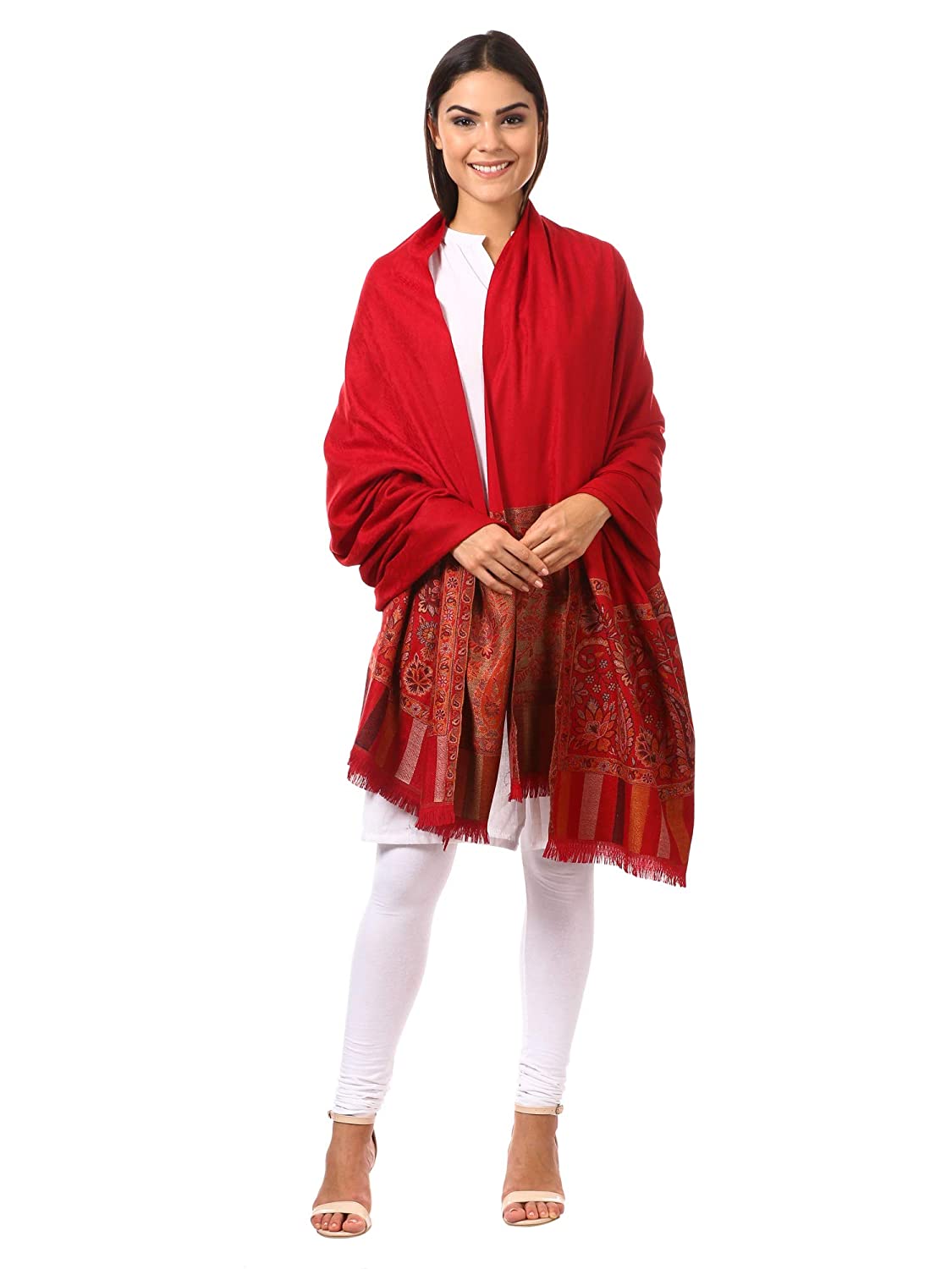 Pashtush Shawl Store Shawl Women's Kashmiri Shawl, Jacquard palla, Faux Pashmina Design (maroon)