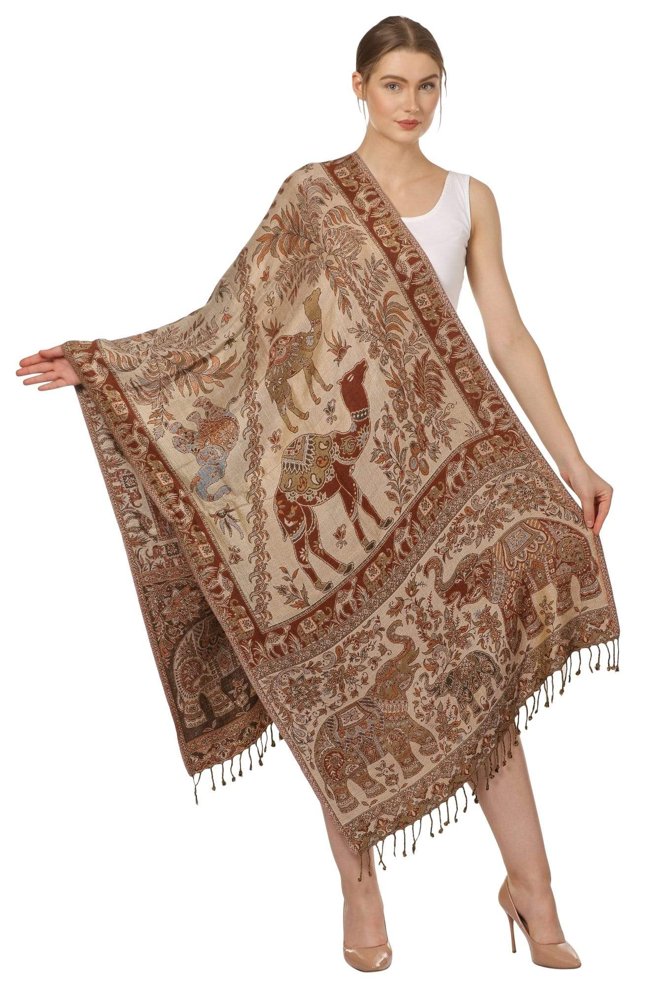 Pashtush Shawl Store Stole Womens Fine Bamboo Jacquard Scarf, Reversible, Multicoloured