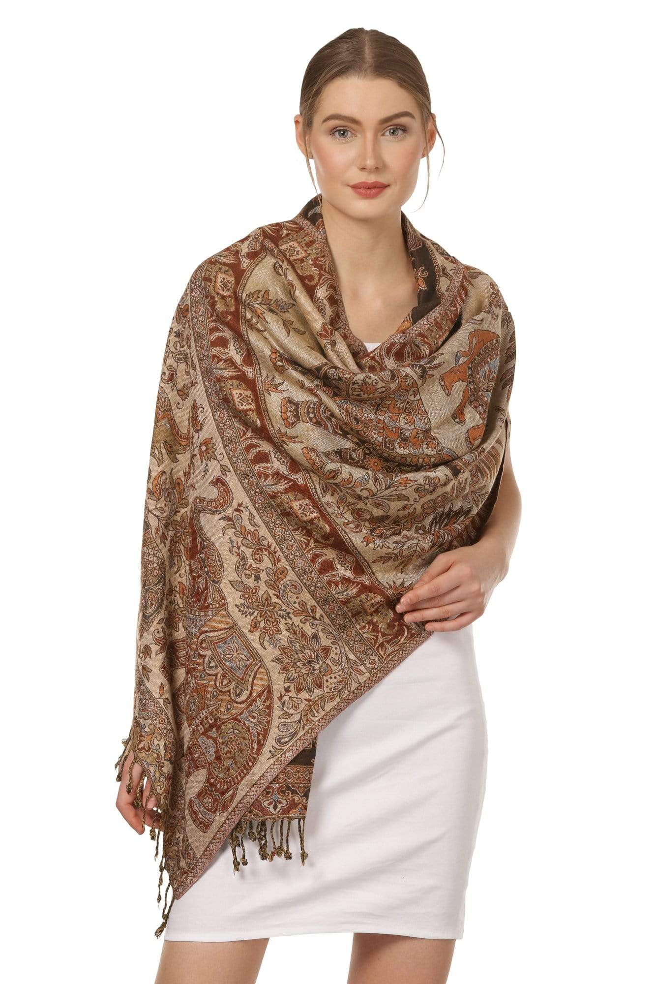 Pashtush Shawl Store Stole Womens Fine Bamboo Jacquard Scarf, Reversible, Multicoloured