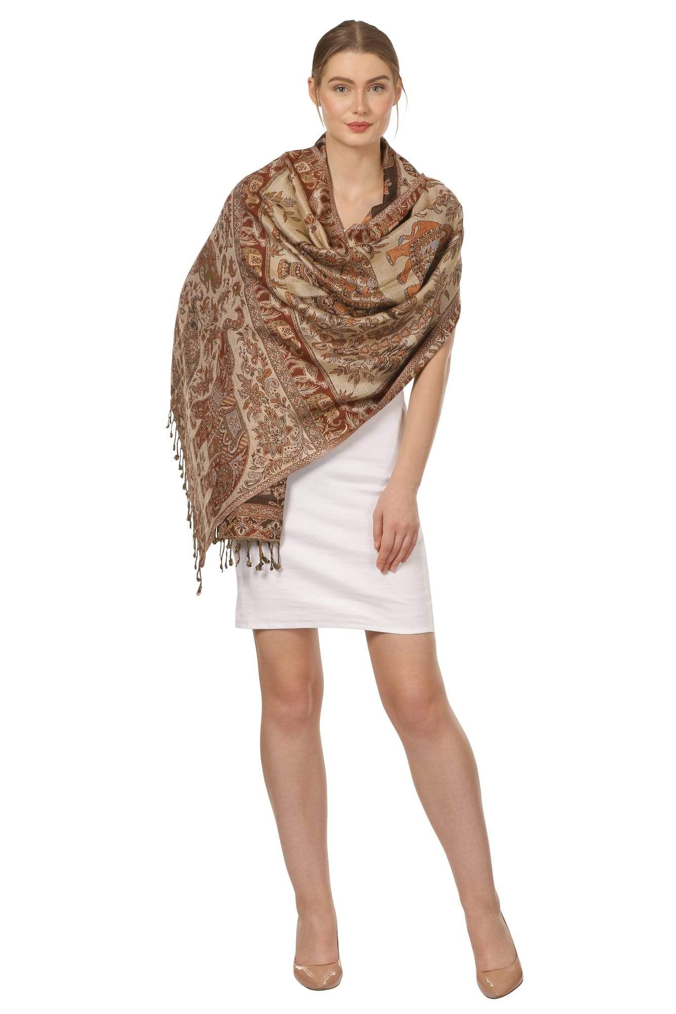 Pashtush Shawl Store Stole Womens Fine Bamboo Jacquard Scarf, Reversible, Multicoloured