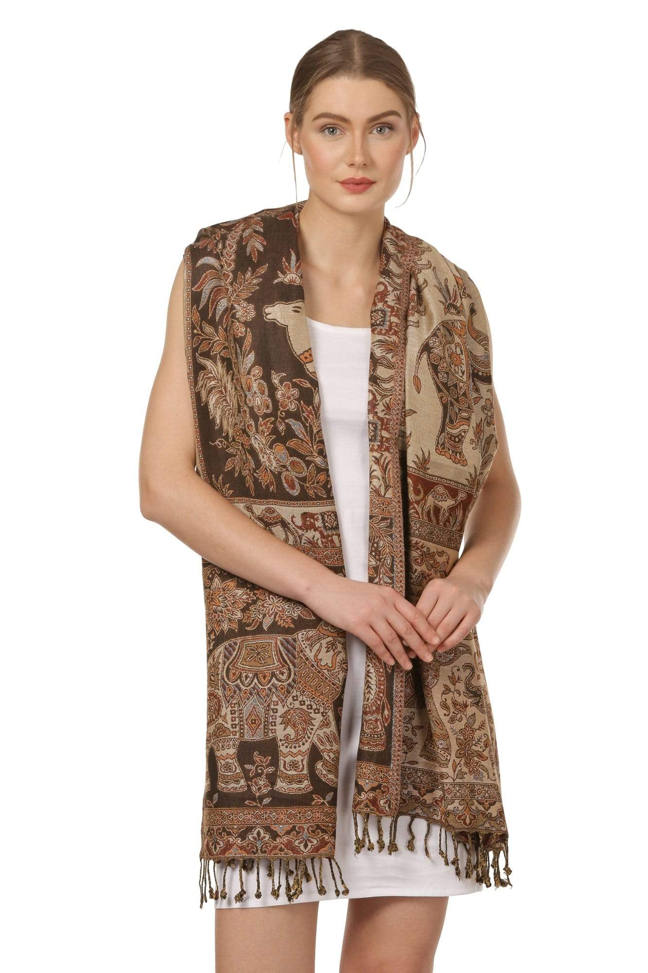 Pashtush Shawl Store Stole Womens Fine Bamboo Jacquard Scarf, Reversible, Multicoloured